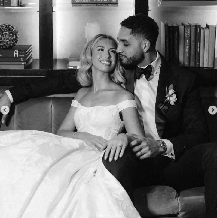 A black-and-white portrait shows Douglas and his bride in wedding attire, as posted on January 1, 2025 | Source: Instagram/willdouglastx