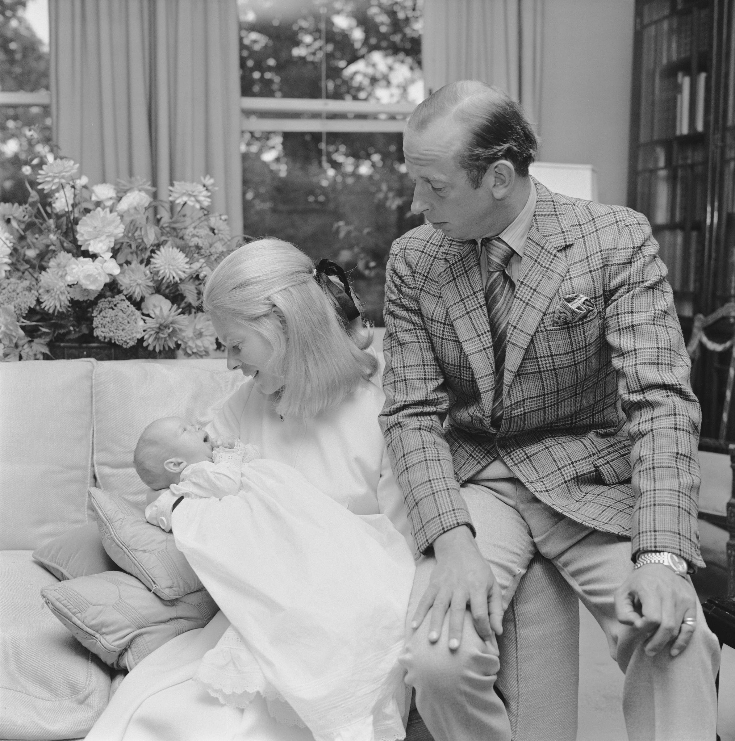 Prince Edward, Duke of Kent and Katharine, Duchess of Kent pose with their baby son Nicholas Windsor at home on September 10, 1970, in London, England. | Source: Getty Images