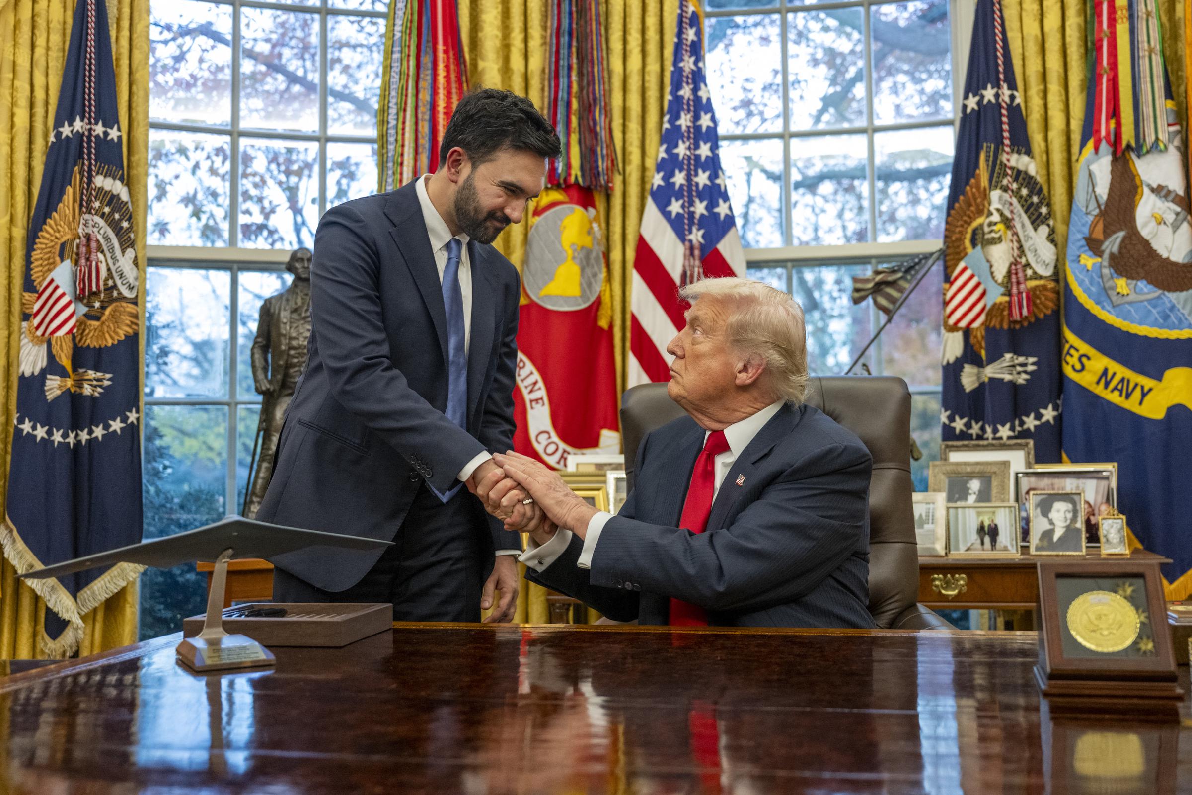 Donald Trump shakes hands with Zohran Mamdani on November 21, 2025 | Source: Getty Images