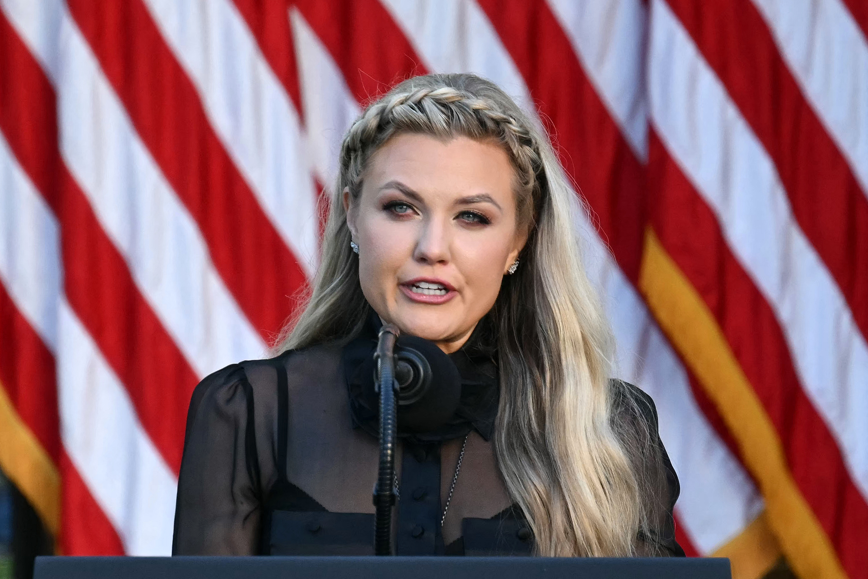 Erika Kirk participates in a Medal of Freedom Ceremony for her late husband. | Source: Getty Images