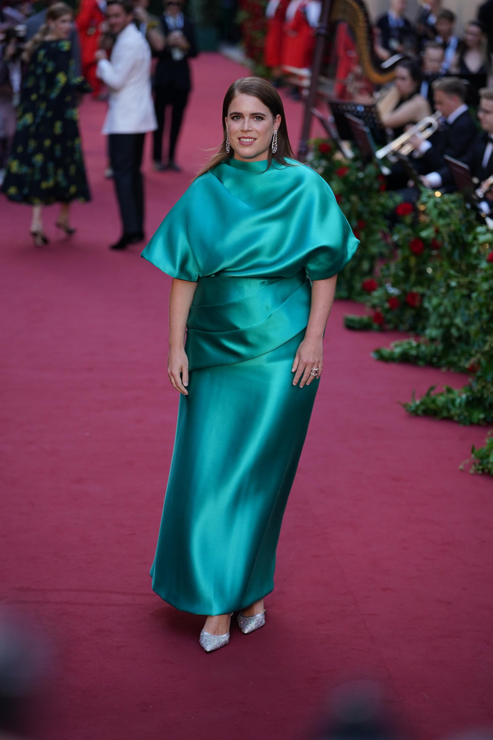 As Eugenie's public profile matured, so did her evening style, with sleeker silhouettes increasingly replacing the whimsical flourishes of earlier years. Her wardrobe eventually became associated with a quieter kind of elegance.