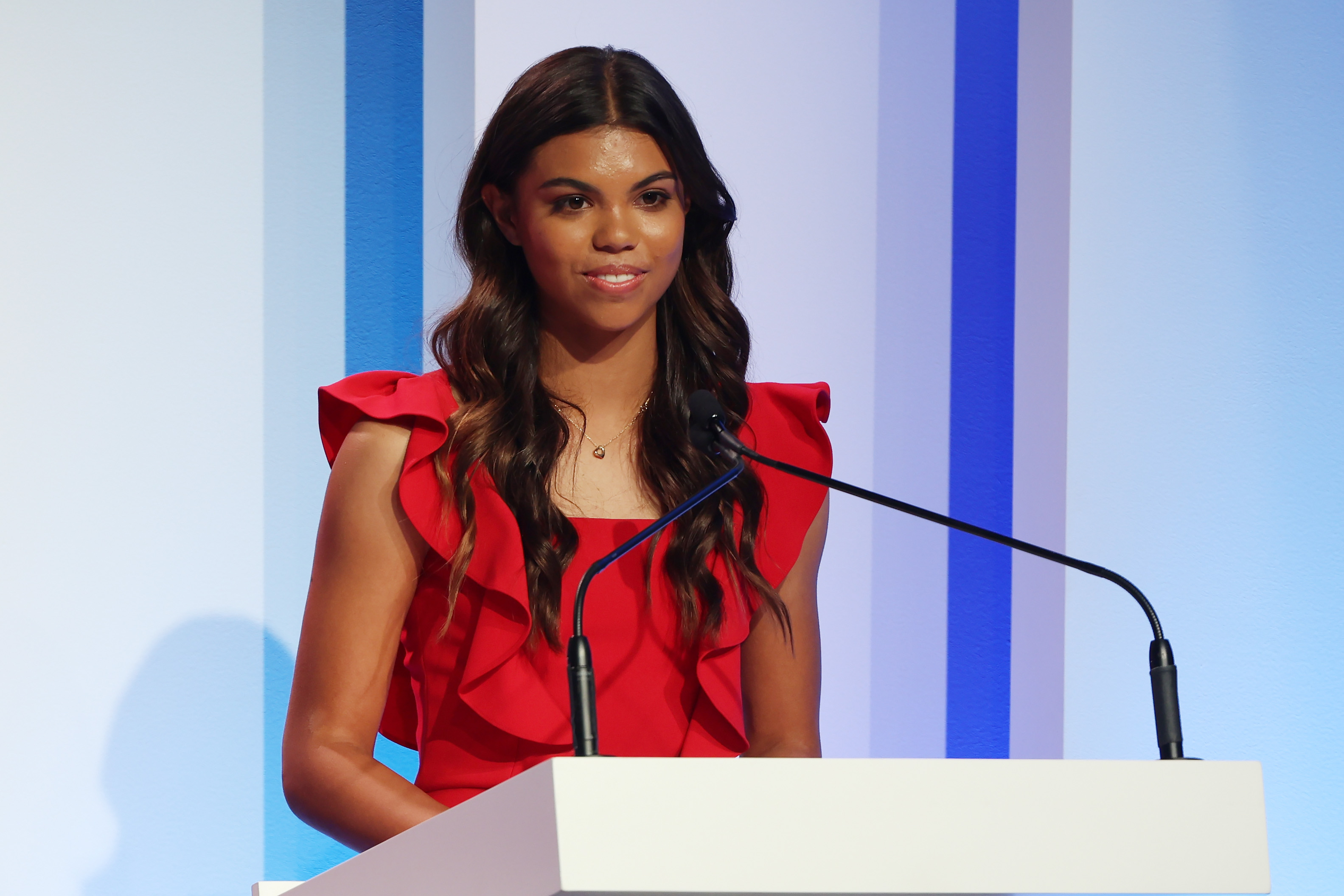 Sam Woods speaks during the World Golf Hall of Fame Induction at the PGA TOUR Global Home on March 9, 2022, in Ponte Vedra Beach, Florida | Source: Getty Images
