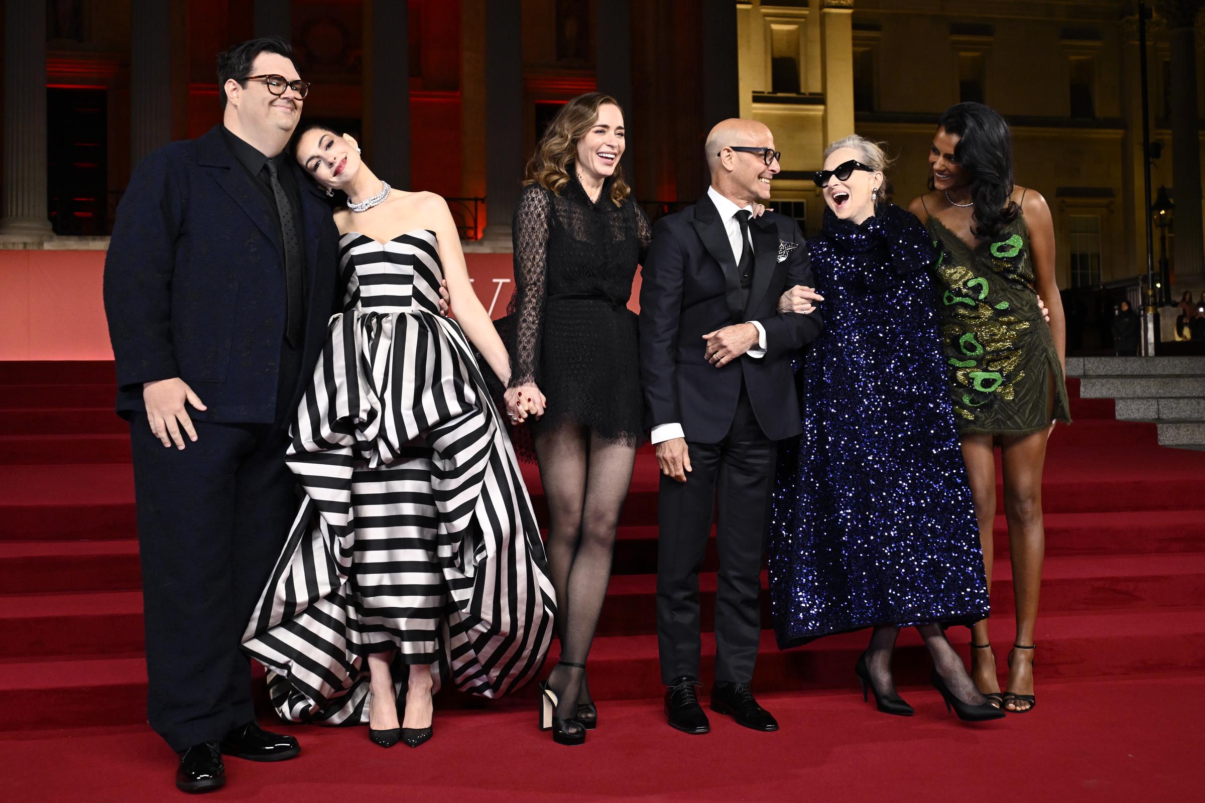 Anne Hathaway, Emily Blunt, Meryl Streep, Stanley Tucci, Simone Ashley, and Caleb Hearon at the The Devil Wears Prada 2 photocall in London, April 2026