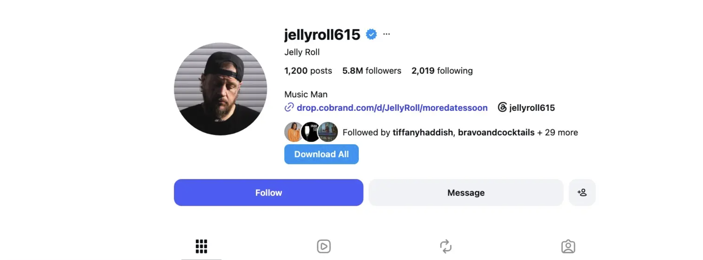 That reference has since been removed from Jelly Roll's profile following reports of the couple's split. The update surfaced as new reports detailed how the former couple are already separating properties and working through the division of their assets. | Source: Instagram/jellyroll615