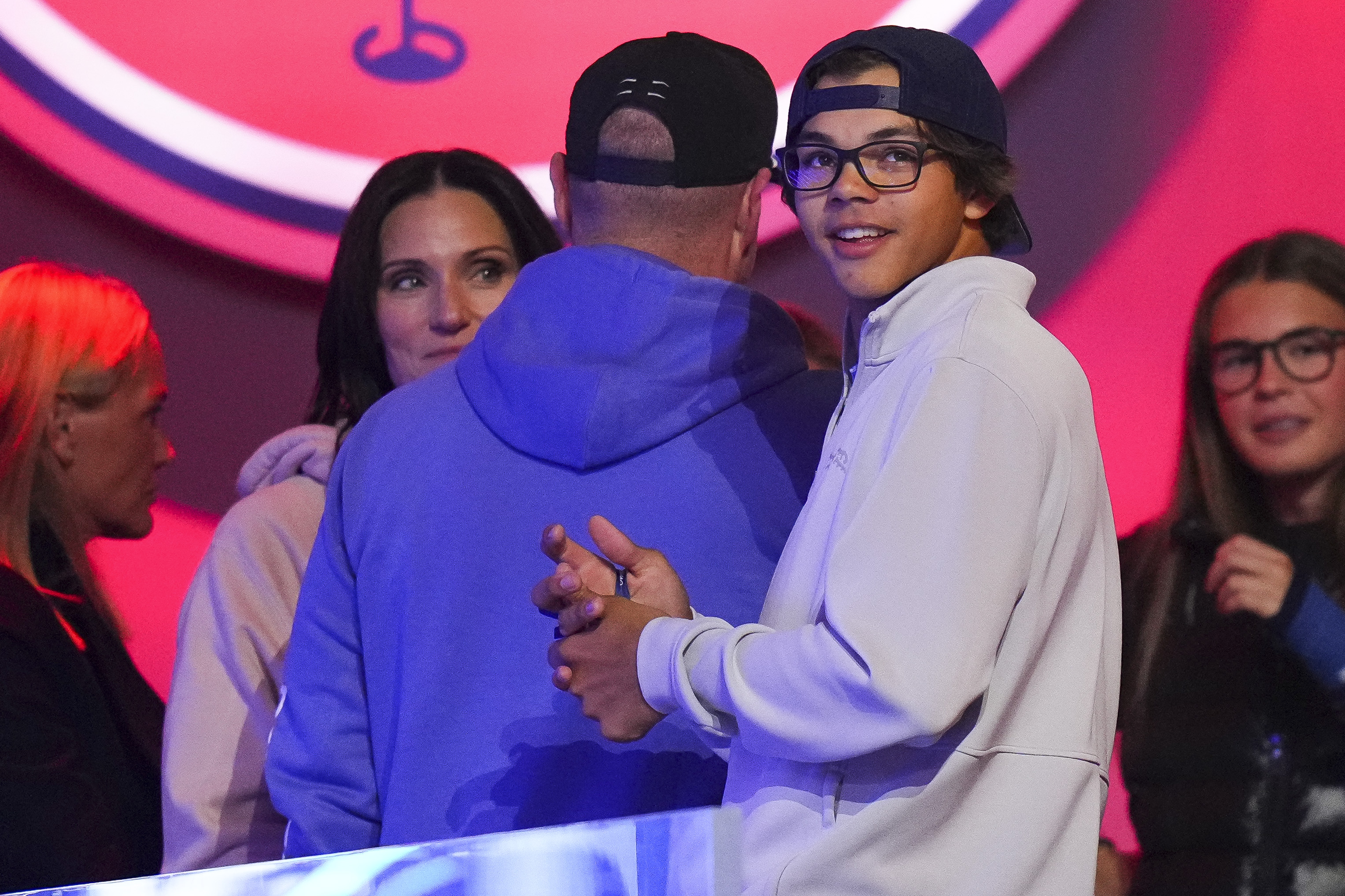 Charlie Woods looks on from the Jupiter Links GC owners box during a match against Atlanta Drive GC at SoFi Center on February 2, 2026, in Palm Beach Gardens, Florida | Source: Getty Images