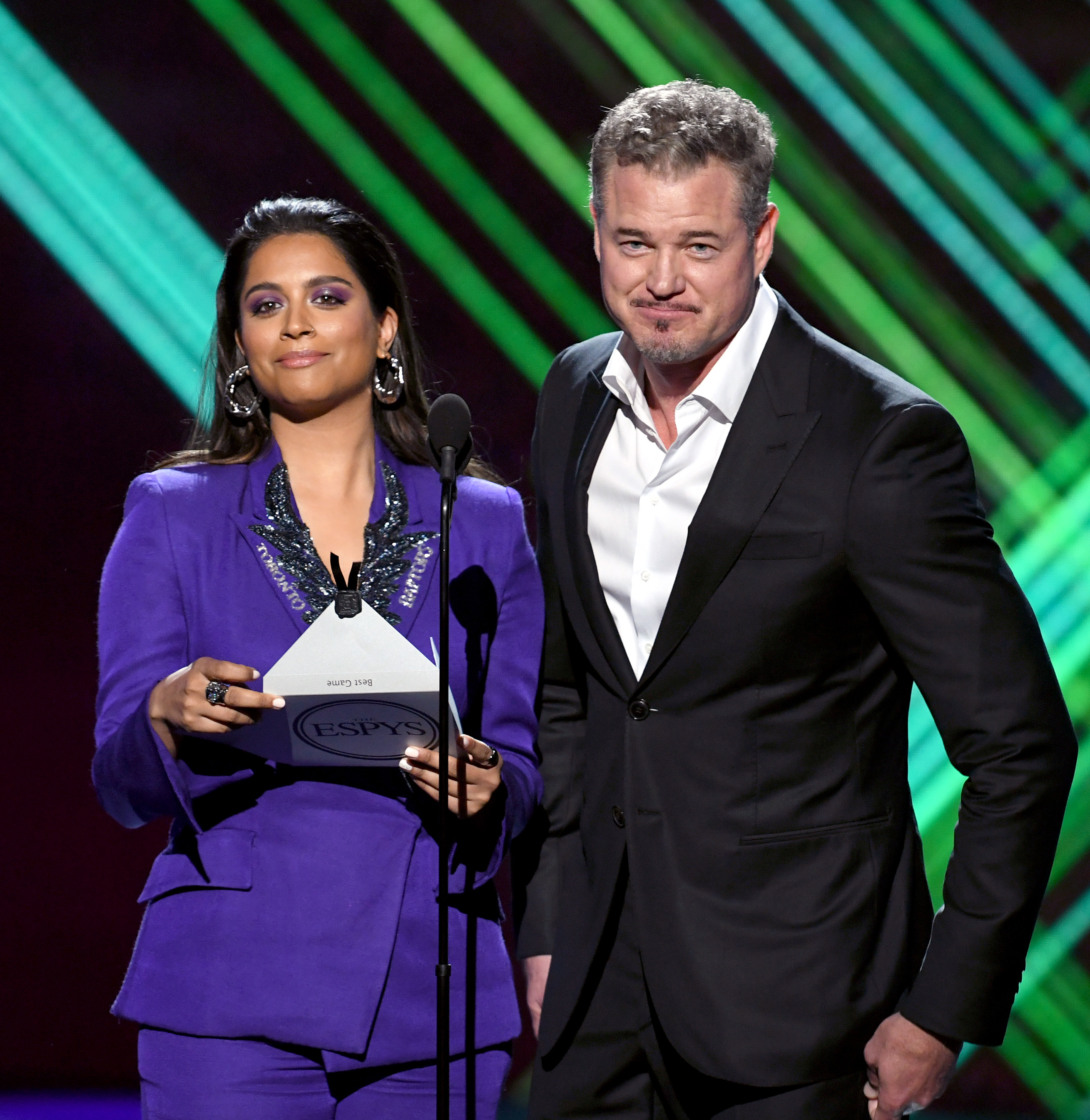 Lilly Singh and Eric Dane speak onstage during The 2019 ESPYs at Microsoft Theater in Los Angeles, California on July 10, 2019. | Source: Getty Images
