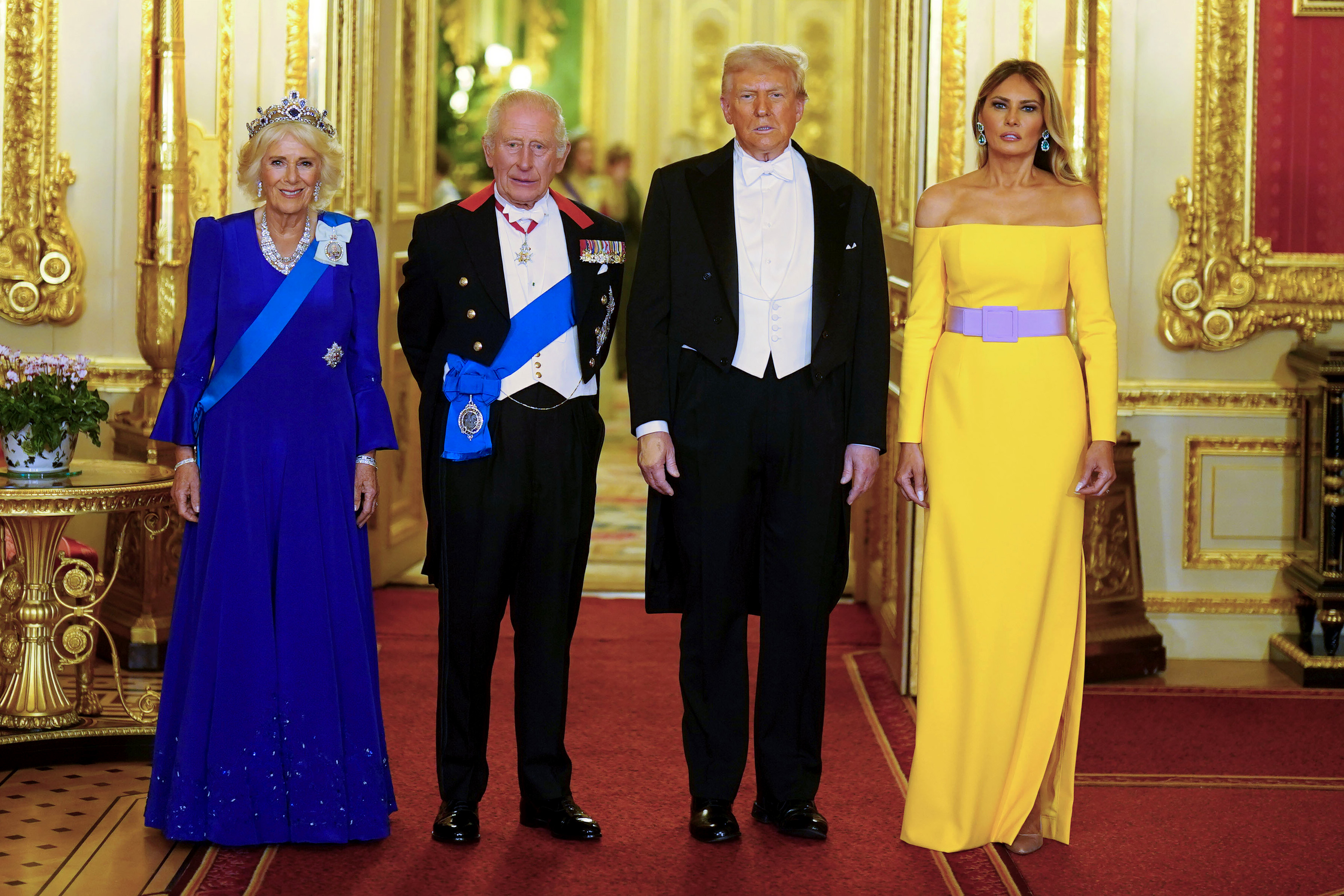 Queen Camilla and King Charles III with Donald and Melania Trump at the State Banquet on September 17, 2025, in Windsor, England. | Source: Getty Images