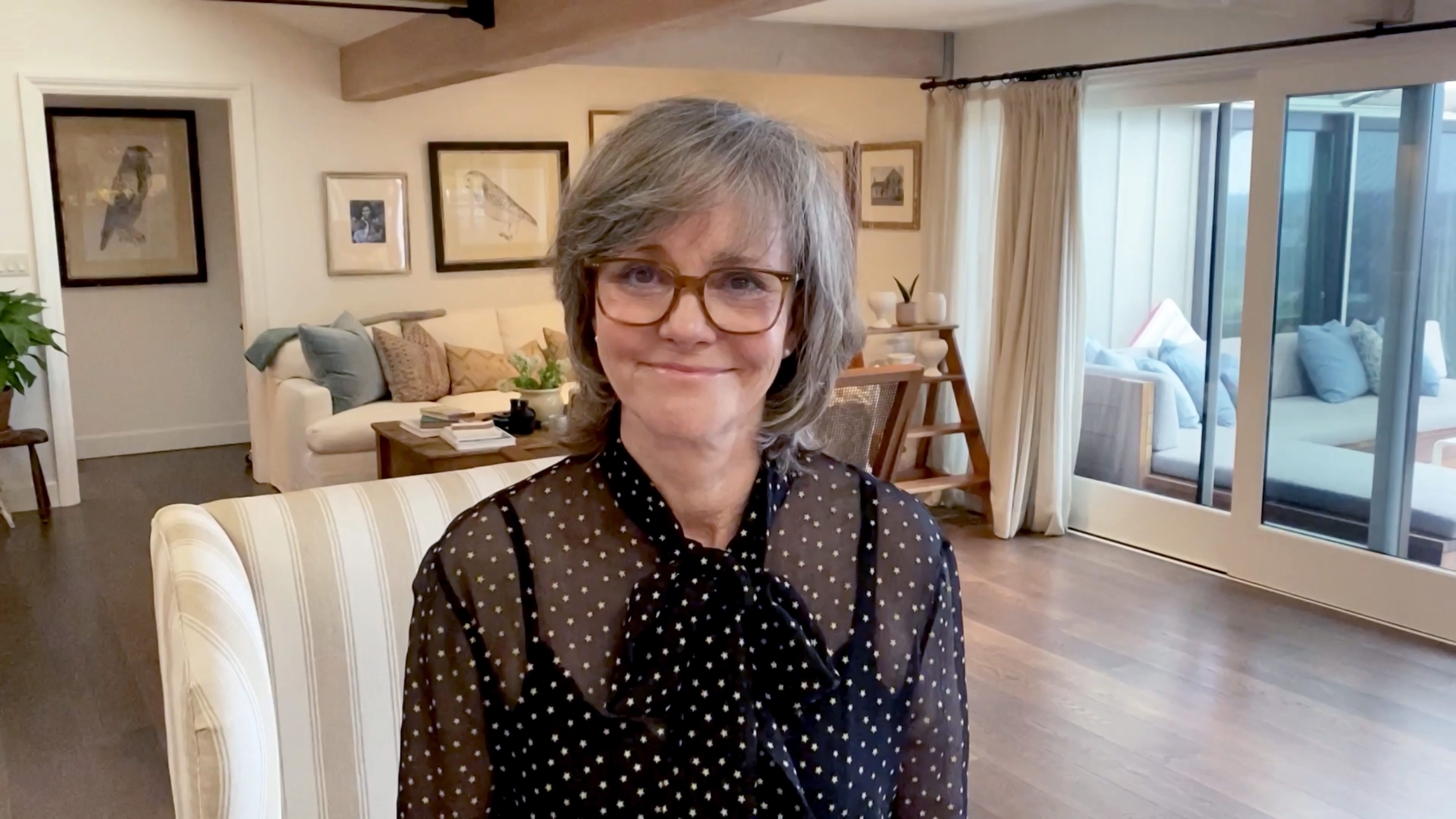 A screengrab captures Sally Field during the GCAPP EmPOWER Party & 25th Anniversary Virtual Event, her mostly gray hair symbolizing a new and graceful chapter in her life.