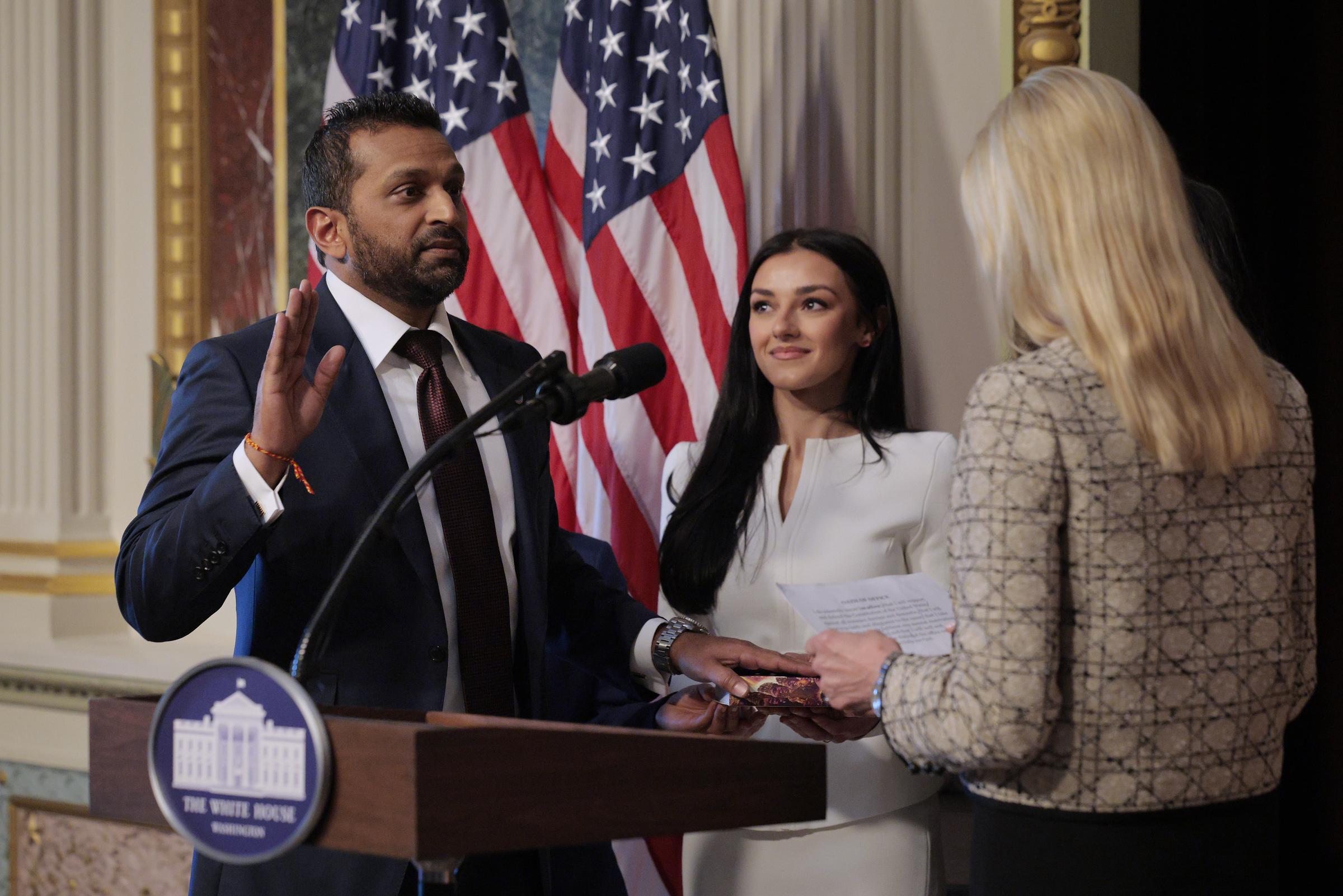 Attorney General Pam Bondi administered the oath during the Washington ceremony, formally swearing Patel in as the ninth director of the FBI. | Source: Getty Images.