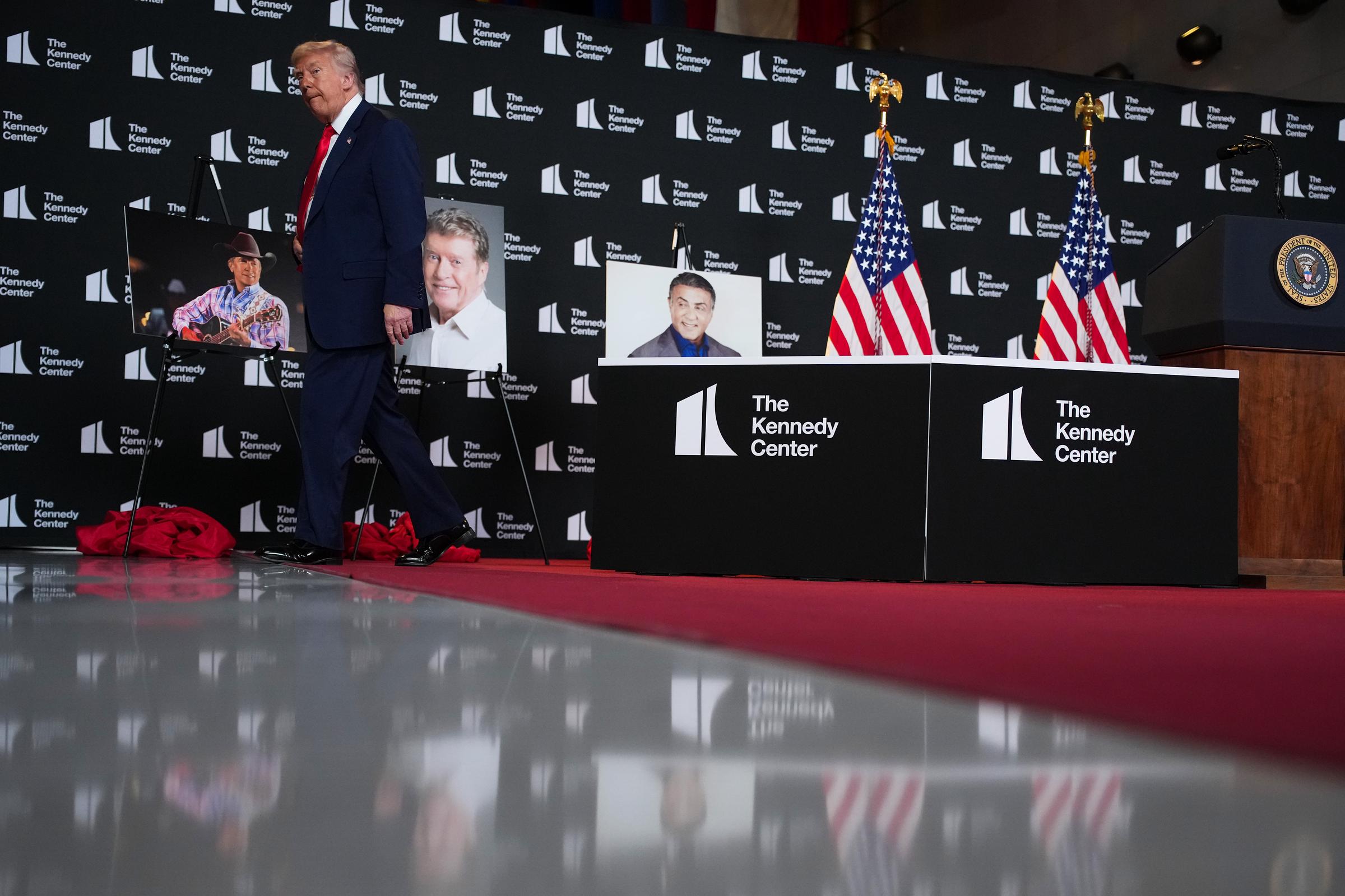 Donald Trump departs after speaking during an event at the Kennedy Center on August 13, 2025 in Washington, DC | Source: Getty Images