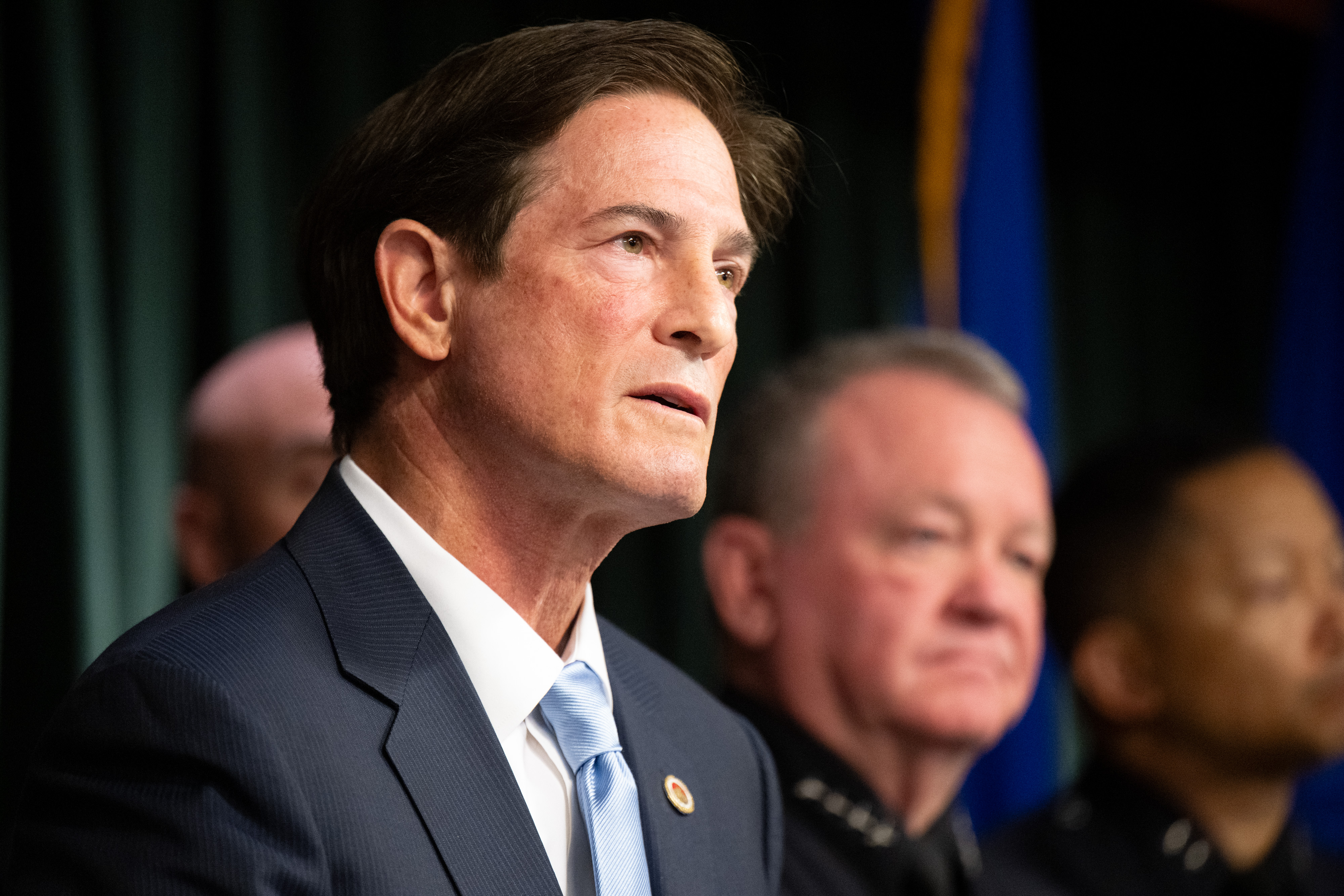 Los Angeles County District Attorney Nathan J. Hochman speaks during a press conference announcing charges against singer d4vd on April 20, 2026 | Source: Getty Images