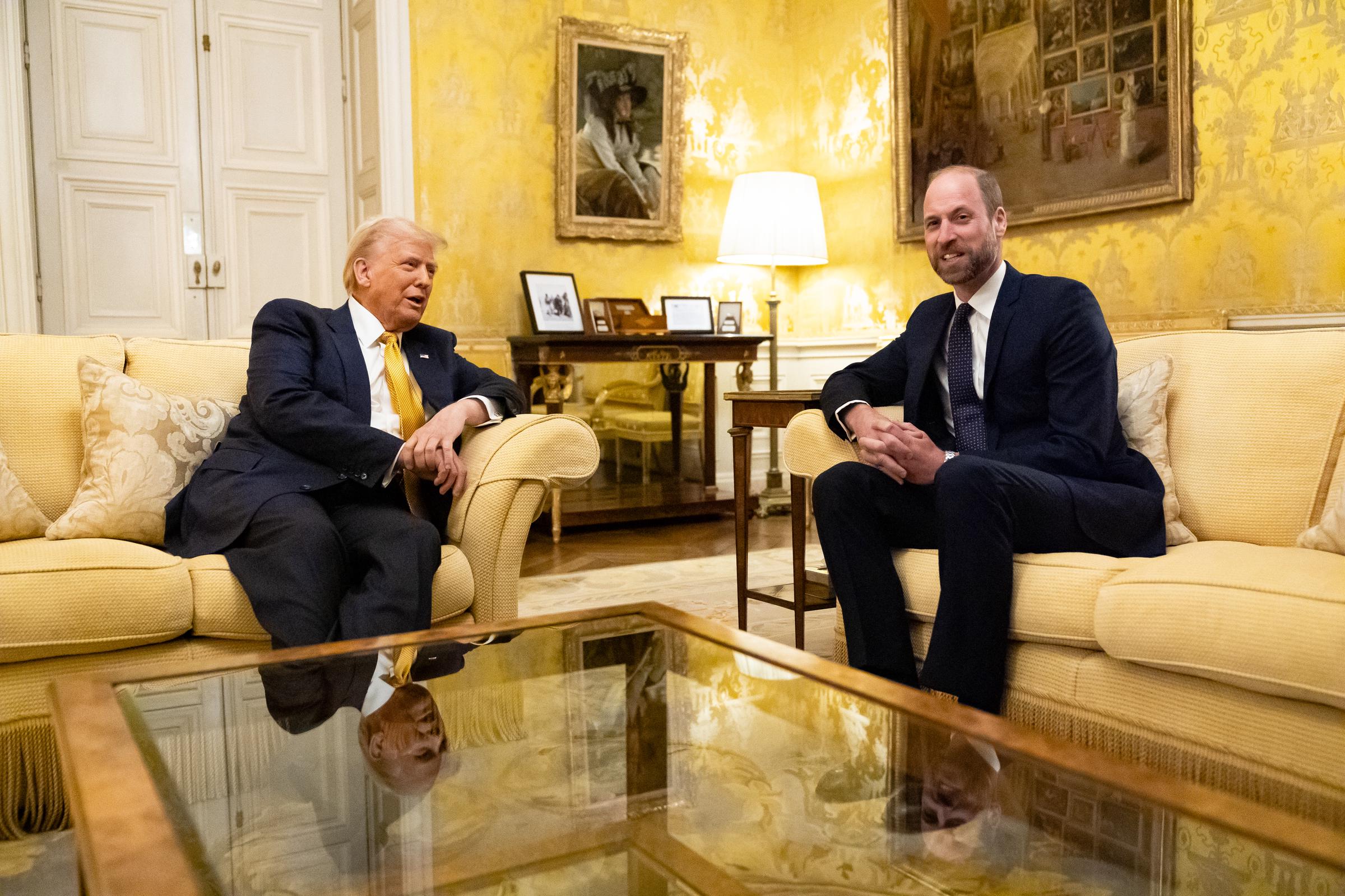 Donald Trump meets Prince William, Prince of Wales in the Salon Jaune room at the UK Ambassador's Residence on December 7, 2024, in Paris, France | Source: Getty Images