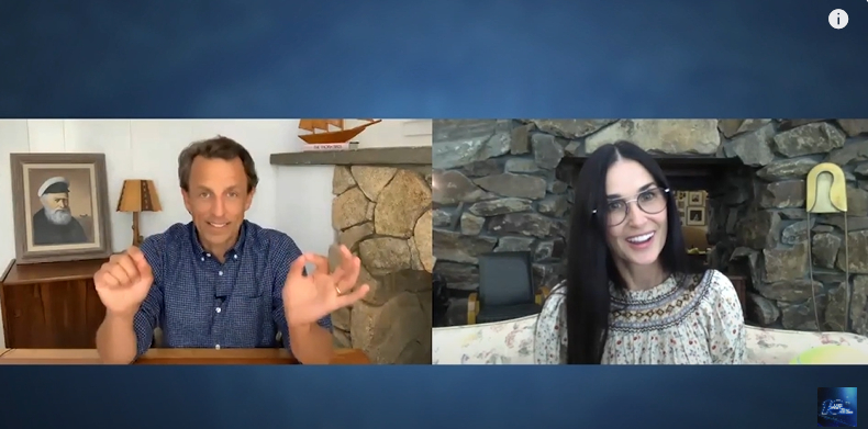 A screenshot of Demi Moore and Seth Meyers during an interview from a YouTube video dated July 15, 2020. | Source: YouTube/Late Night with Seth Meyers