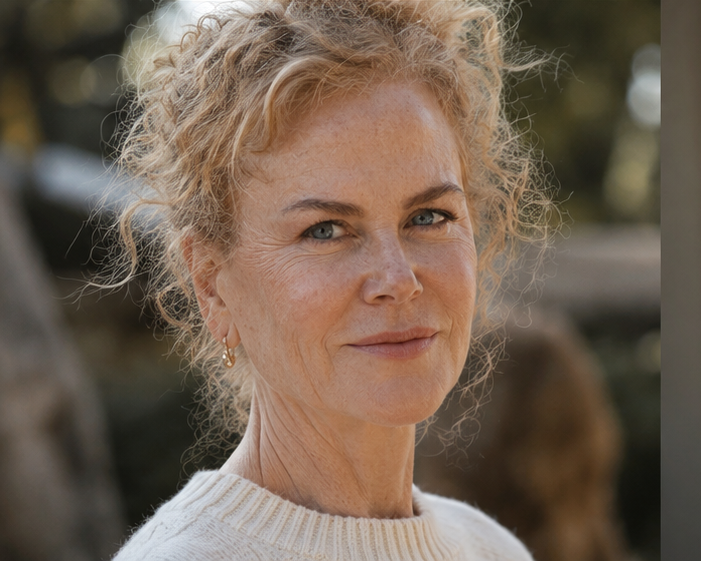 Smiling gently in natural daylight, her face exhibits a completely genuine and mobile cheek volume. This view highlights a soft, freckled complexion featuring authentic laugh lines and crow's feet that move freely with her expression, rejecting any artificial plumpness or lifting. | Source: Midjourney