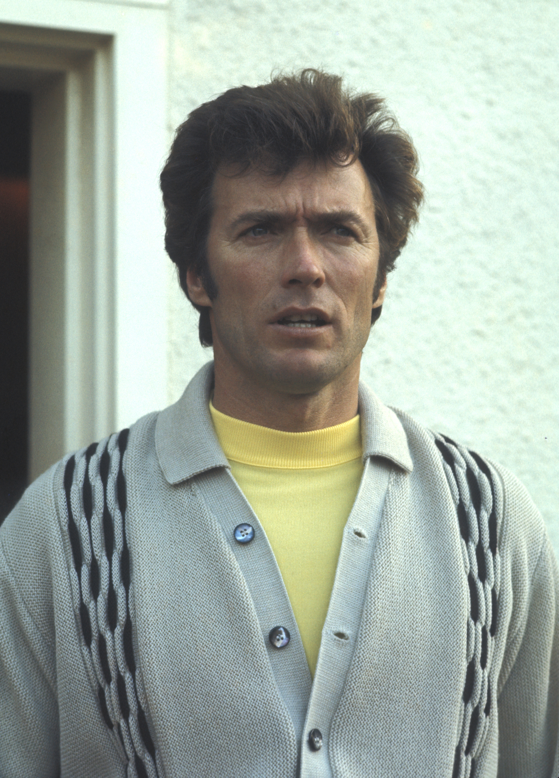Clint Eastwood was photographed at the 29th Annual Bing Crosby National Pro-Am Golf Tournament & Clambake Weekend at Pebble Beach in Monterey, California, on January 22, 1970. Then 39, the Hollywood star wore a yellow top beneath a patterned gray cardigan, while his thick dark hair, defined features, and intense gaze offered a glimpse of the younger Clint whom netizens would later compare to his son.