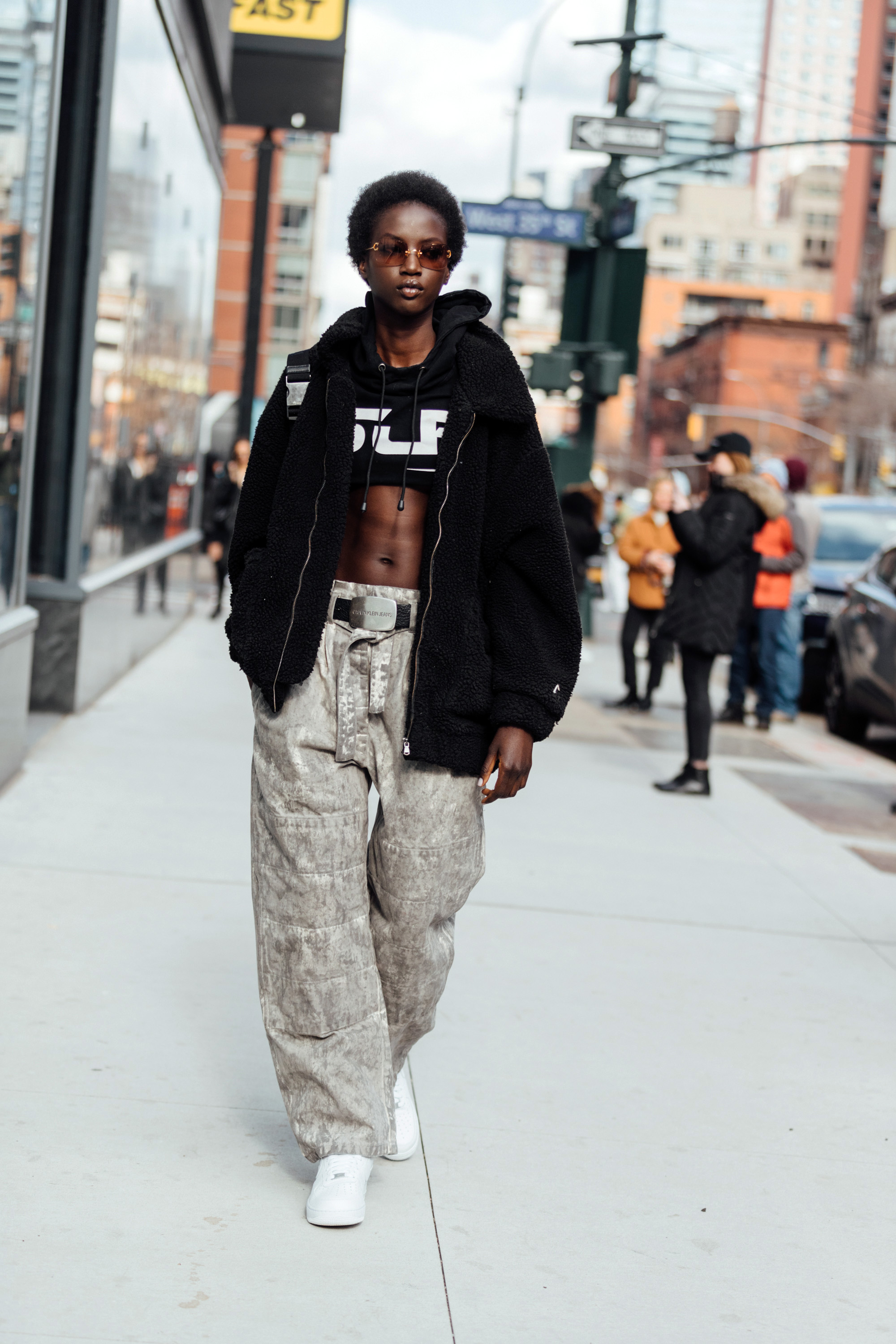Anok Yai spotted after the Longchamp show during New York Fashion Week in New York City on February 8, 2020 | Source: Getty Images