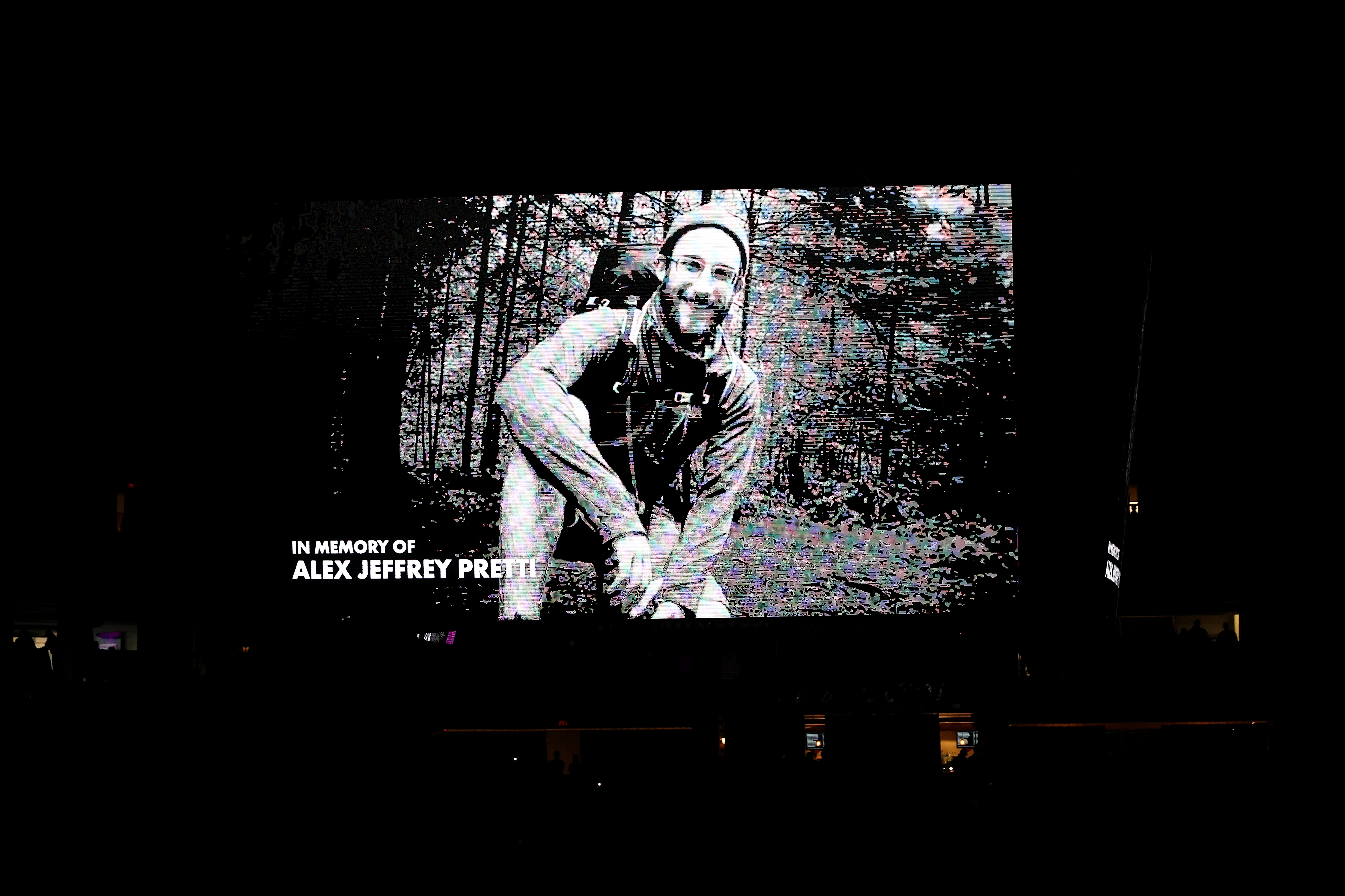 A moment of silence is held for Alex Jeffrey Pretti prior to the start of an NBA game between the Golden State Warriors and Minnesota Timberwolves at Target Center on January 25, 2026, in Minneapolis, Minnesota | Source: Getty Images