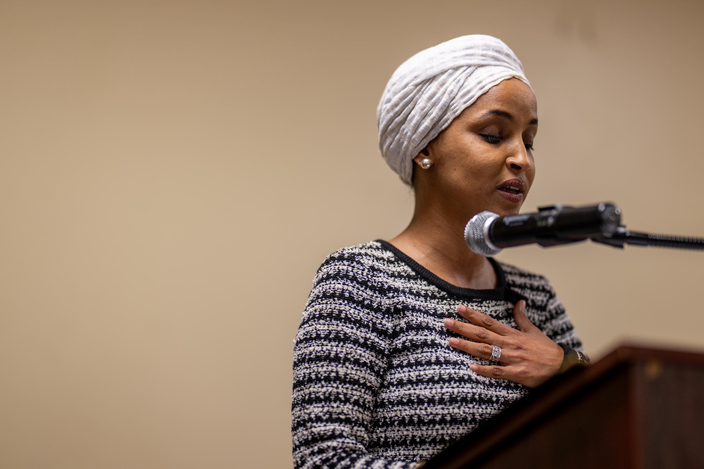 Ilhan Omar speaks during a town hall meeting on January 27, 2026 | Source: Getty Images