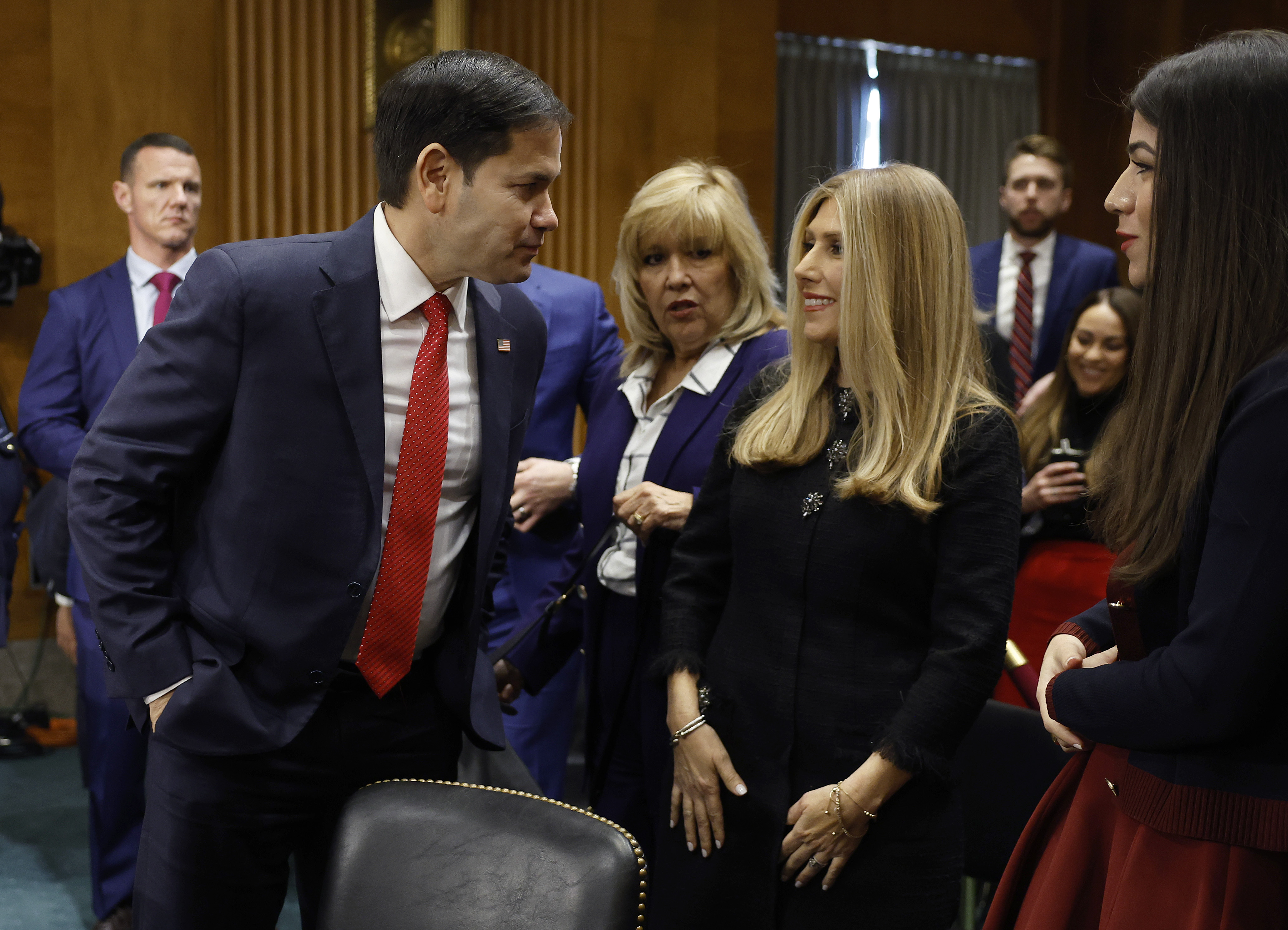 US Secretary of State Marco Rubio and Jeanette Dousdebes Rubio during Marco's confirmation hearing in Washington, DC on January 15, 2025. | Source: Getty Images