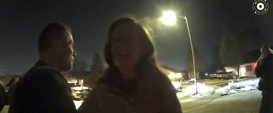 Bodycam footage showing Caleb Flynn talking to the grandmother of his children while both sobbed, dated March 2, 2026 | Source: YouTube/Law&Crime Network