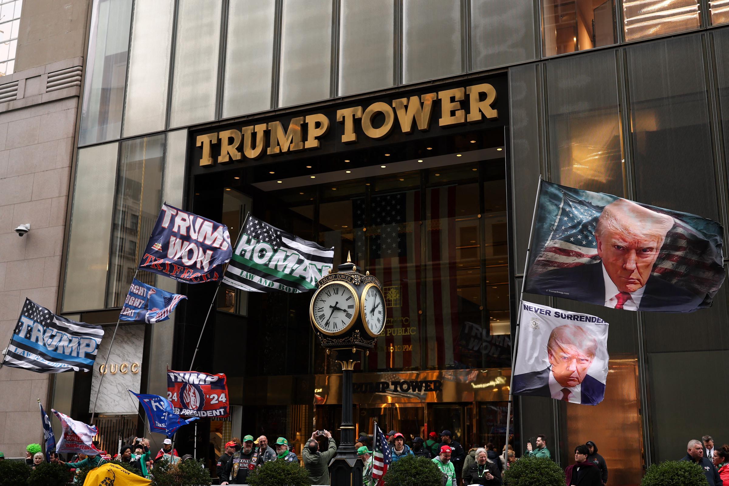 Supporters of Donald Trump outside Trump Tower during the annual New York City St. Patrick's Day Parade on March 17, 2025, in New York City | Source: Getty Images