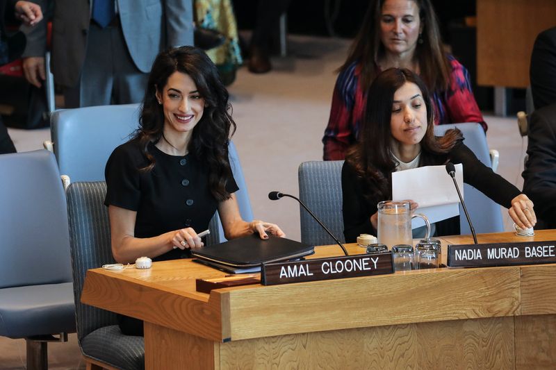 Amal Clooney and Nadia Murad Basee at a United Nations Security Council Meeting at the UN Headquarters in New York City on April 23, 2019 | Source: Getty Images
