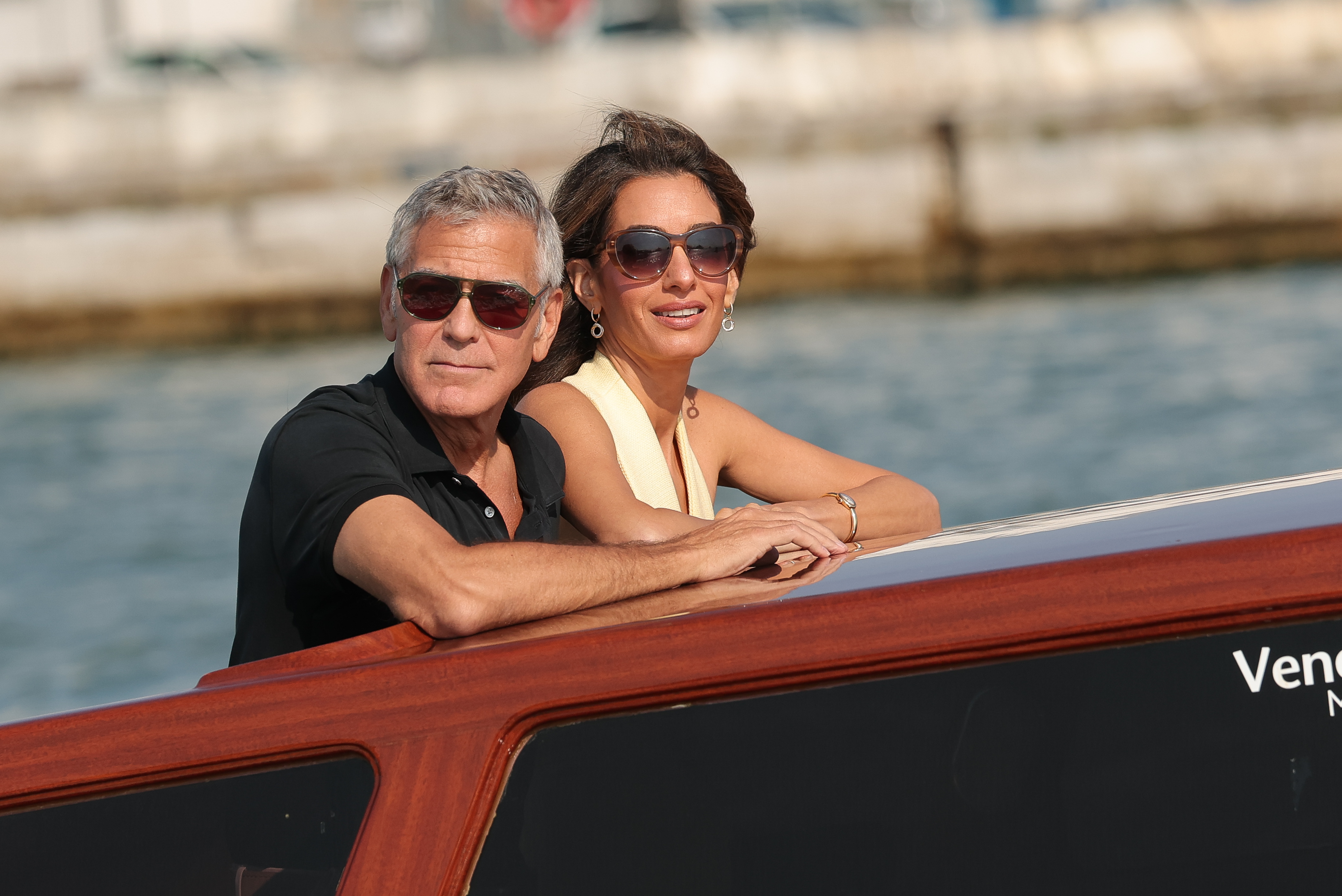 Amal Clooney and George are seen arriving ahead of the Venice International Film Festival in Italy on August 26, 2025 | Source: Getty Images
