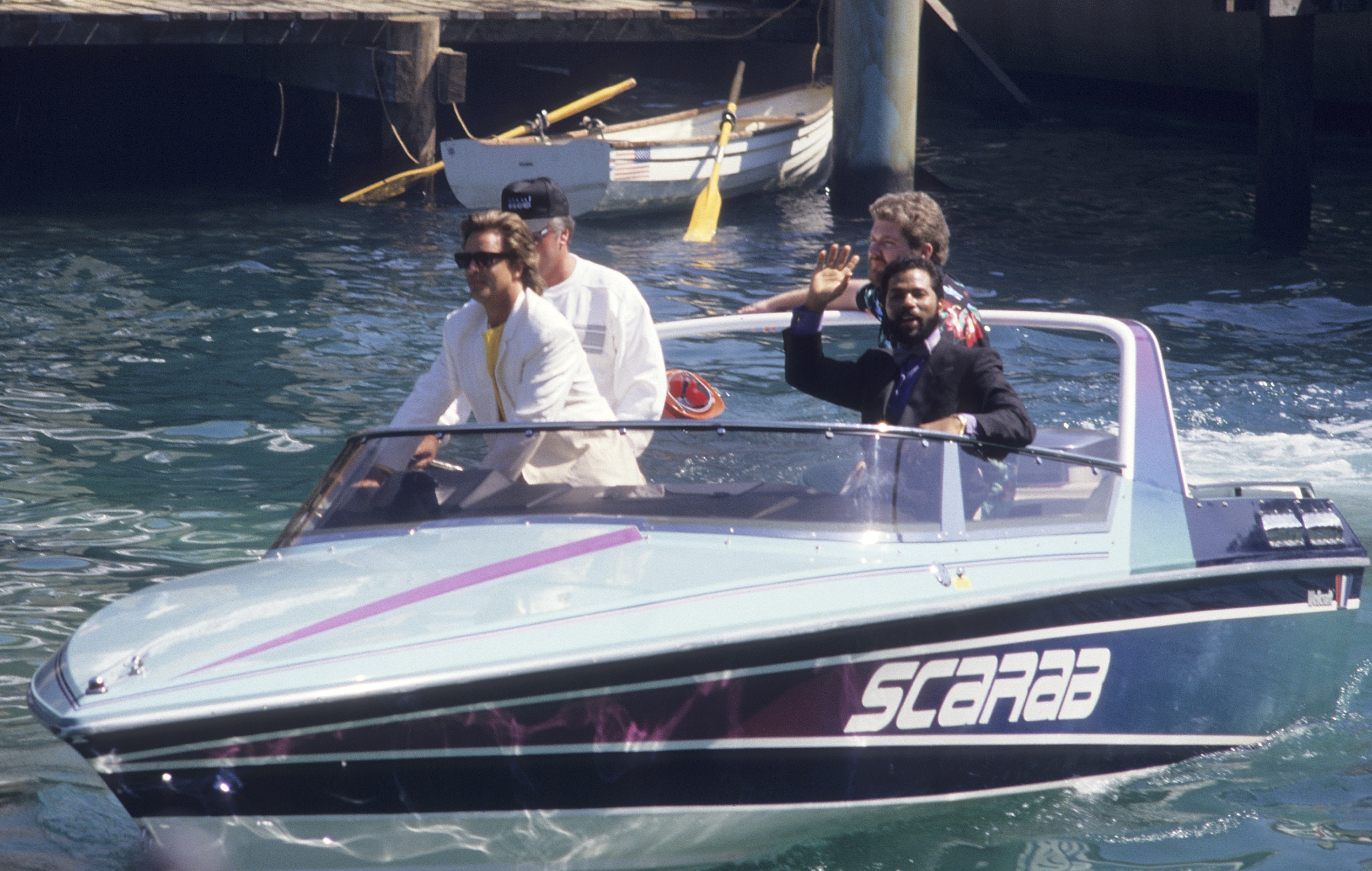 Don Johnson, Philip Michael Thomas, and Michael Talbott attend Universal Studios' "Miami Vice Action Spectacular" launch on June 16, 1987 | Source: Getty Images