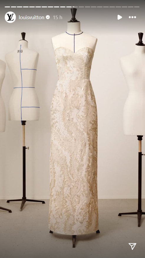 Kate Harrison's wedding gown, from a video dated September 1, 2025 | Source: Instagram Story/louisvuitton