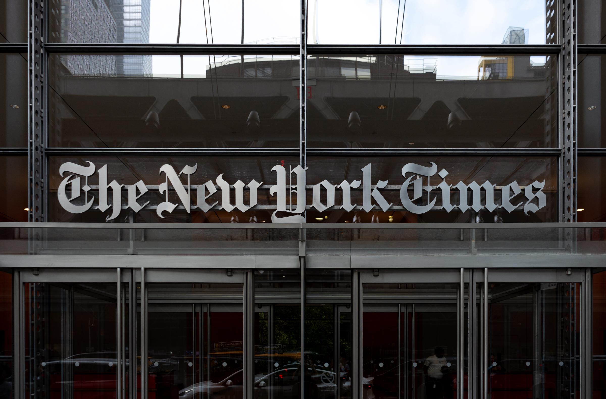 The New York Times Building is seen in New York City on August 6, 2026. Jonathan McKinsey worked for the newspaper's Games organization, where he led an engineering group of 22 engineers and three managers. | Source: Getty Images