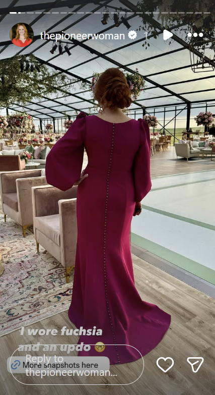Ree Drummond's photo showing off her fuchsia dress from her Instagram stories dated May 18, 2025 | Source: Instagram/thepioneerwoman