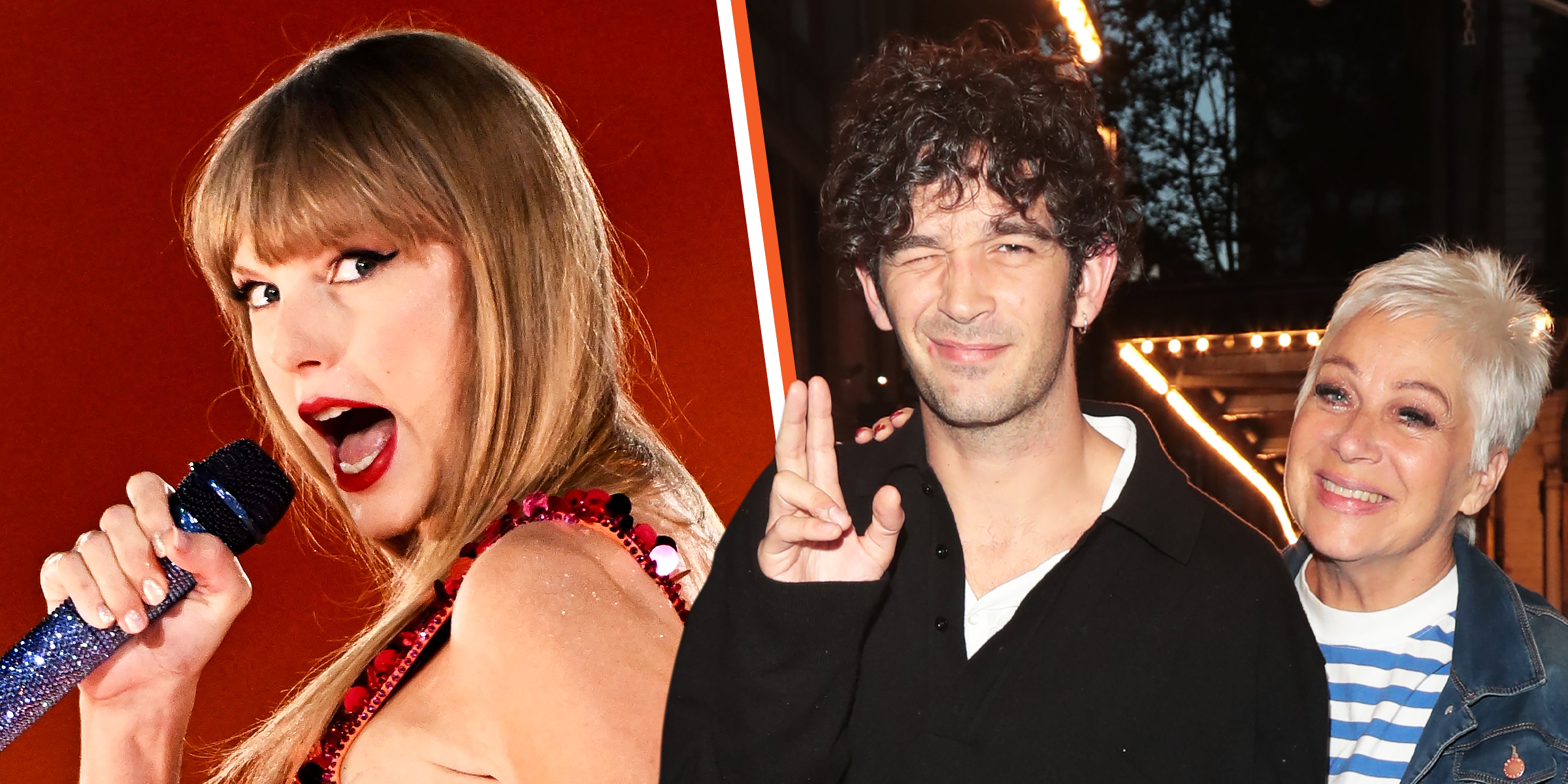 L: Taylor Swift | R: Matty Healy and Denise Welch. | Source: Getty Images