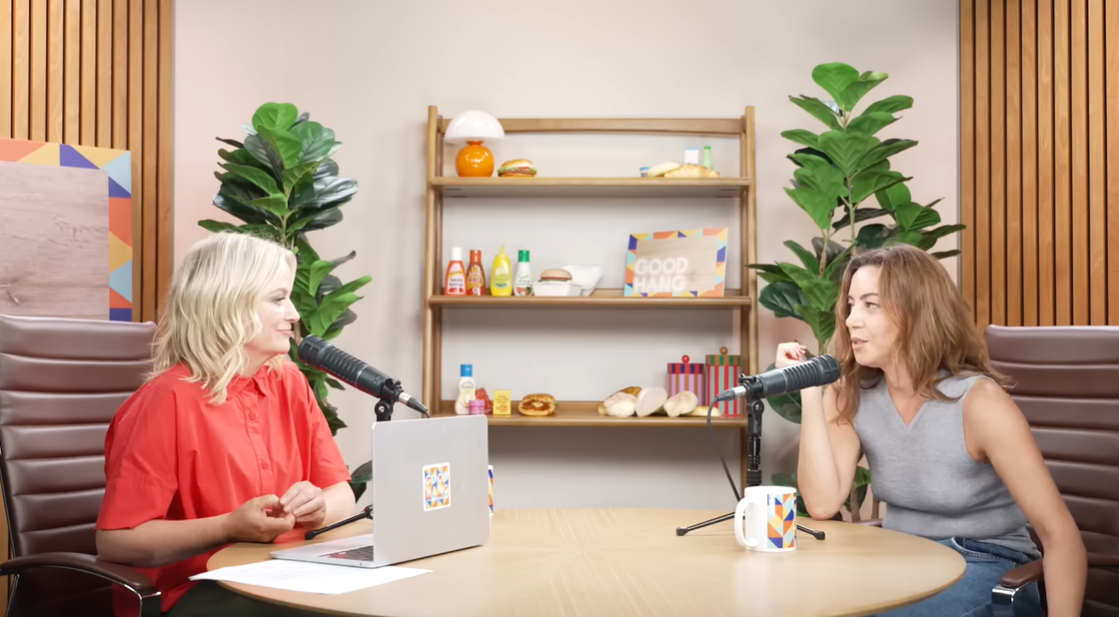 Amy Poehler and Aubrey Plaza share a moment of connection during the emotional podcast episode, as posted on August 19, 2025 | Source: YouTube/Good-Hang-with-Amy-Poehler
