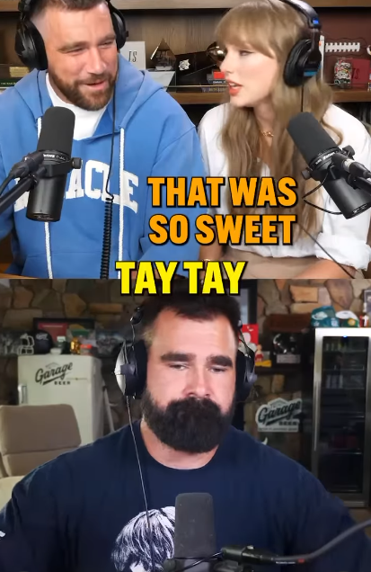 Taylor Swift thanking Jason Kelce for introducing her on his podcast co-hosted by Travis Kelce, from a clip posted August 13, 2025 | Source: Instagram/newheightshow