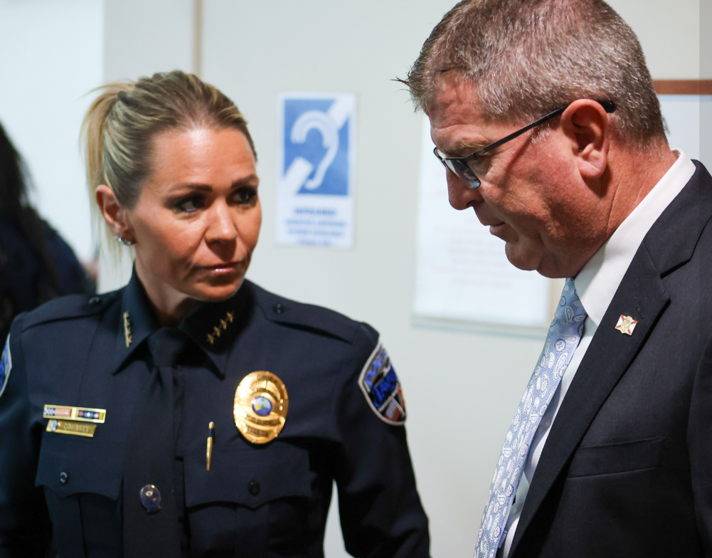 Tavares Police Chief Sarah Coursey speaks to the Fifth Judicial Circuit State Attorney, Bill Gladson, from a post dated January 14, 2026. | Source: Facebook/FifthJudicialCircuitStateAttorney'sOffice