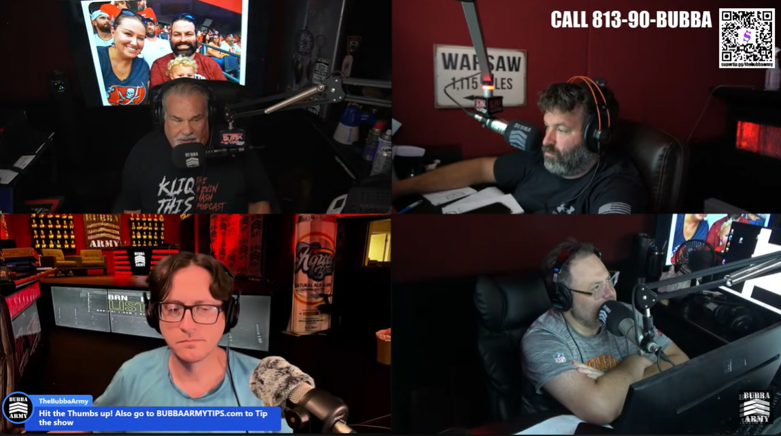 Bubba the Love Sponge (top left) during a live broadcast of his show alongside co-hosts, from a video posted on June 18, 2025 | Source: YouTube/TheBubbaArmy