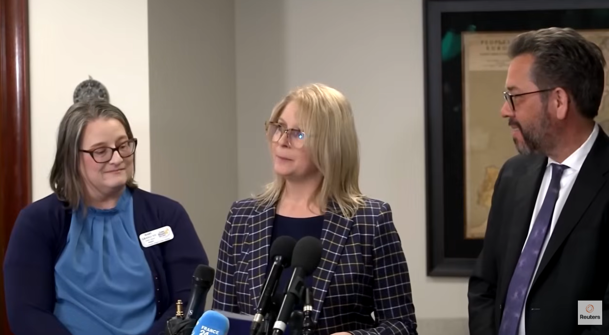 Zena Stenvik, superintendent of Columbia Heights Public Schools, speaks at a press conference on recent ICE actions | Source: YouTube/Reuters