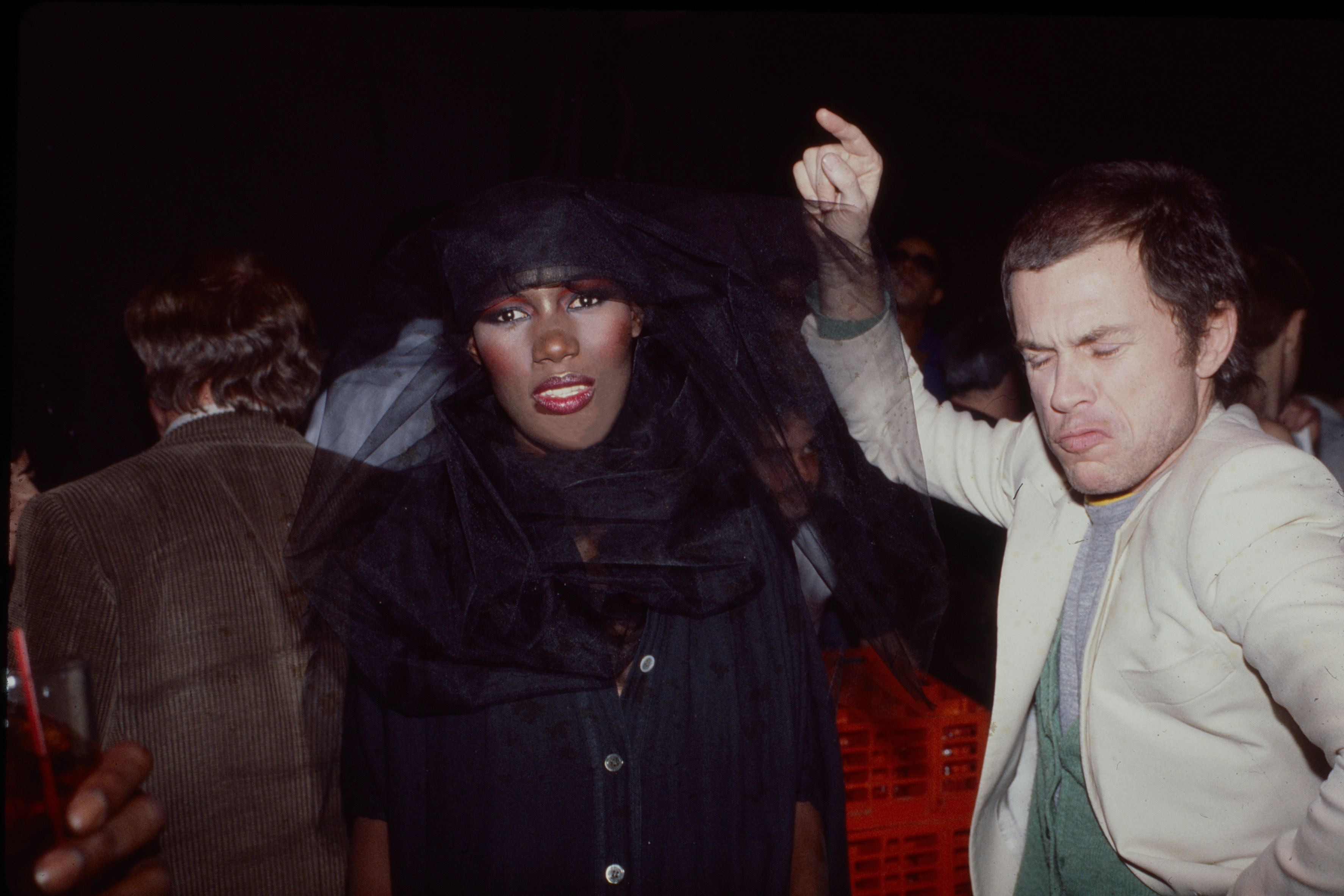Grace Jones and Jean-Paul Goude dancing at Studio 54 in New York in 1979. | Source: Getty Images