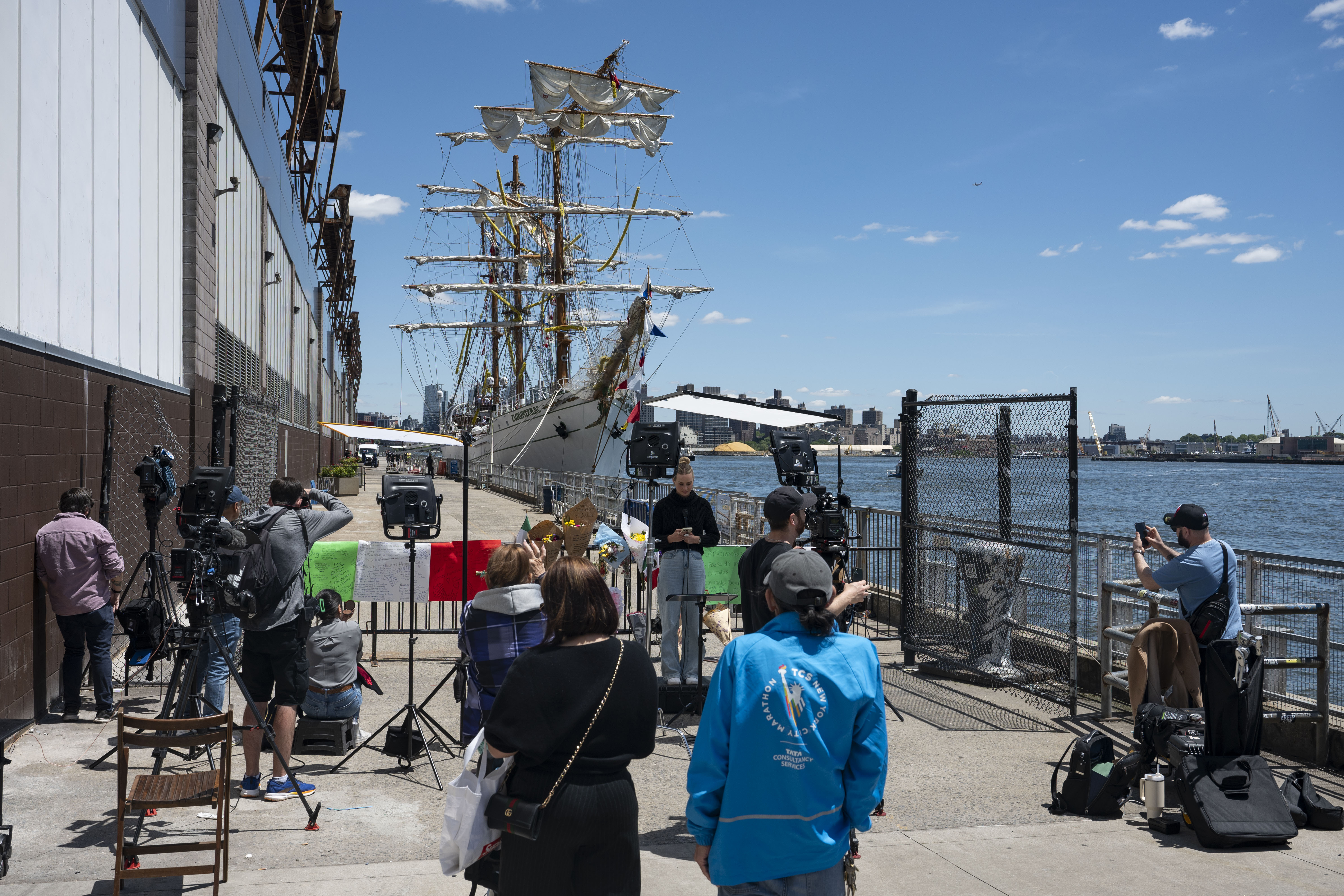 People look at the Cuauhtémoc as it sits docked at Pier 36 in New York City, on May 20, 2025 | Source: Getty Images