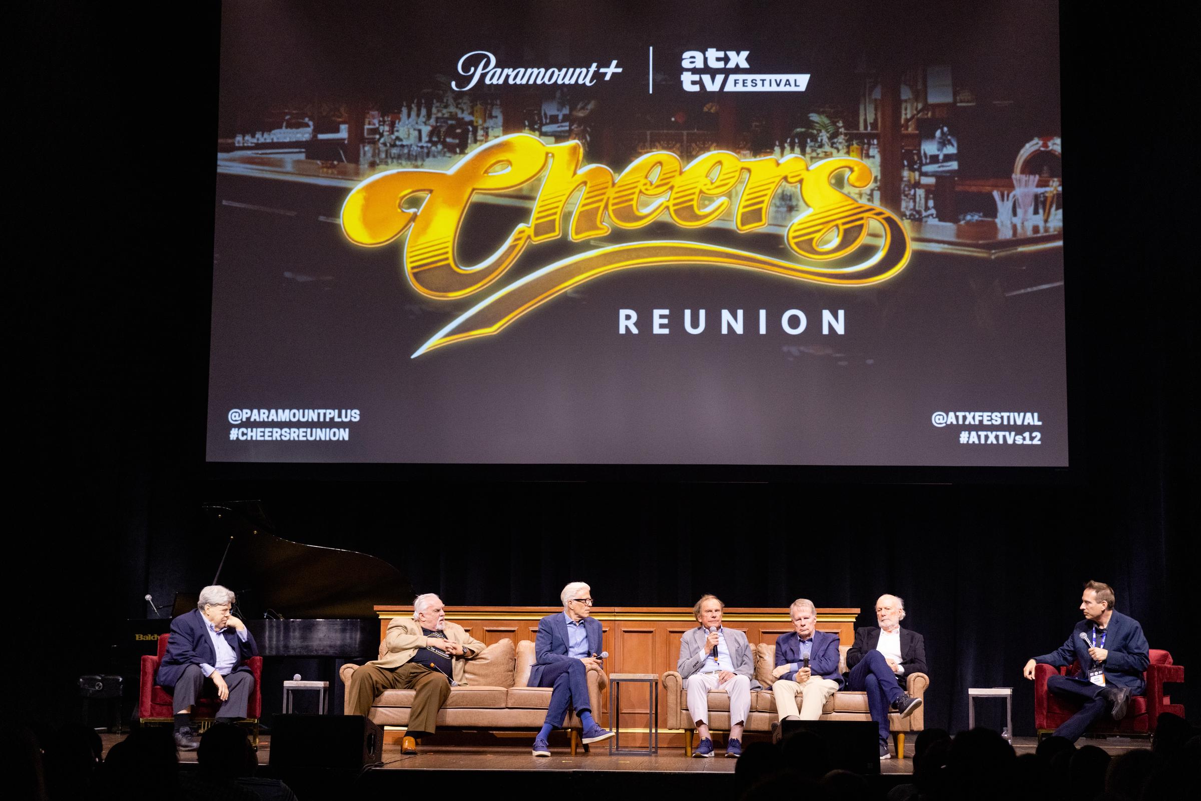 George Wendt, John Ratzenberger, Ted Danson, Glen Charles, Les Charles, James Burrows, and Michael Schneider attend the "Cheers Reunion" panel during the 12th Season of ATX TV Festival at ACL Live in Austin, Texas on June 2, 2023 | Source: Getty Images