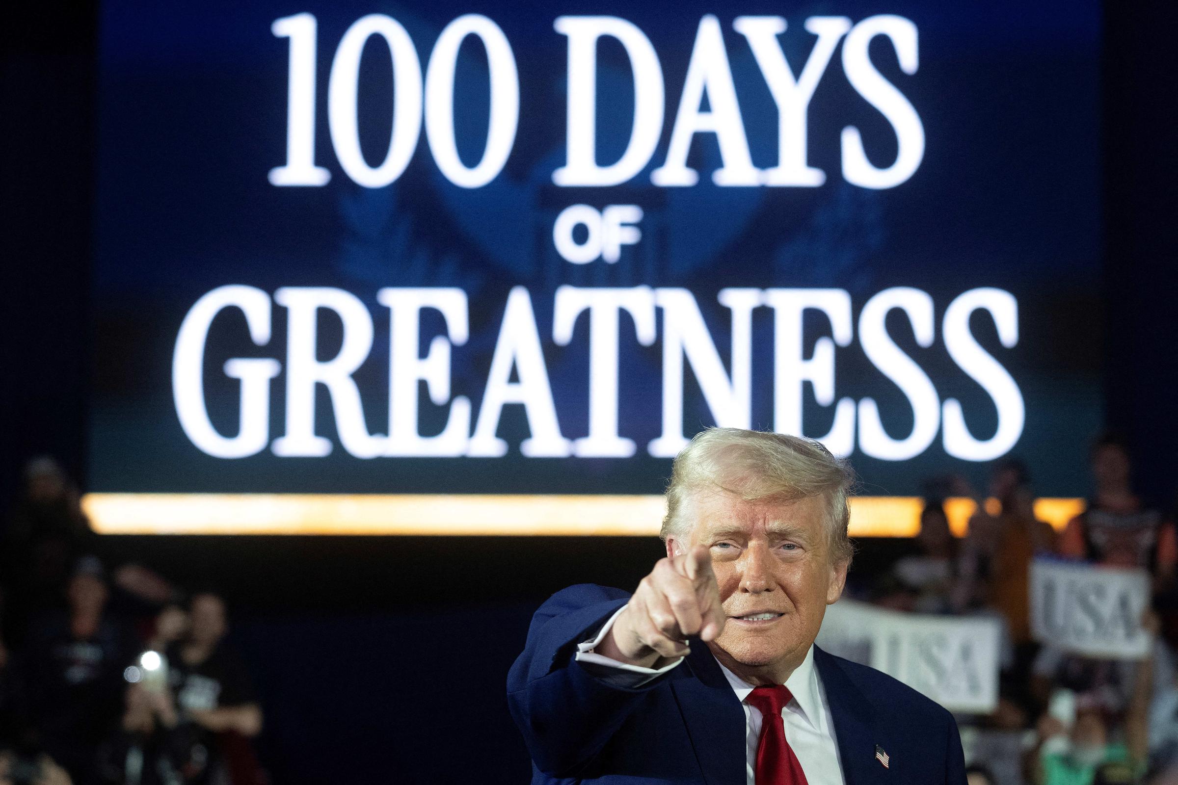 U.S. President Donald Trump marking his 100th day in office with a speech in Warren, Michigan on April 29, 2025. | Source: Getty Images