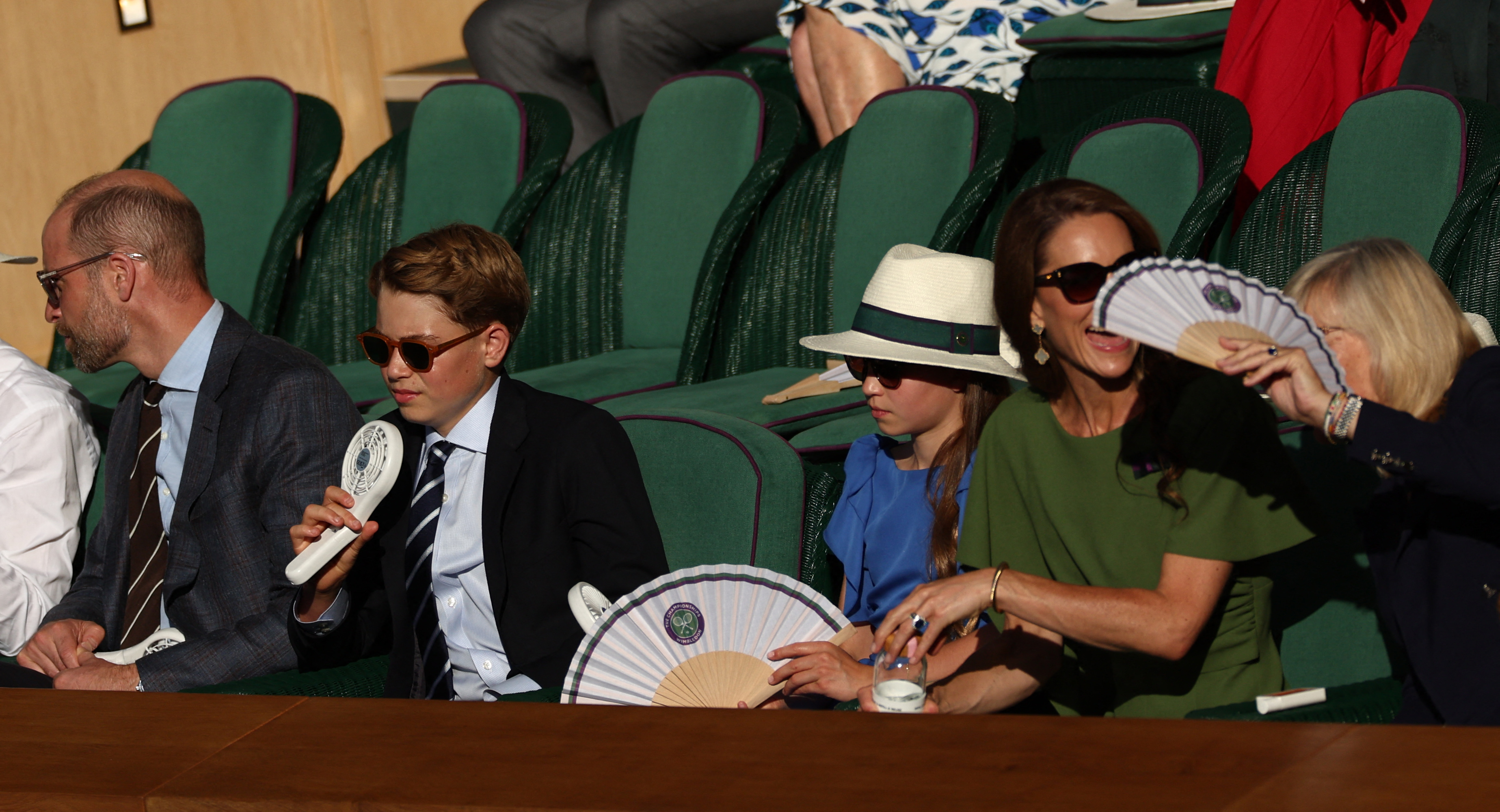 Prince William, Prince George, Princess Charlotte, and Catherine watched the men's singles final from the Royal Box, while Prince Louis did not attend. | Source: Getty Images