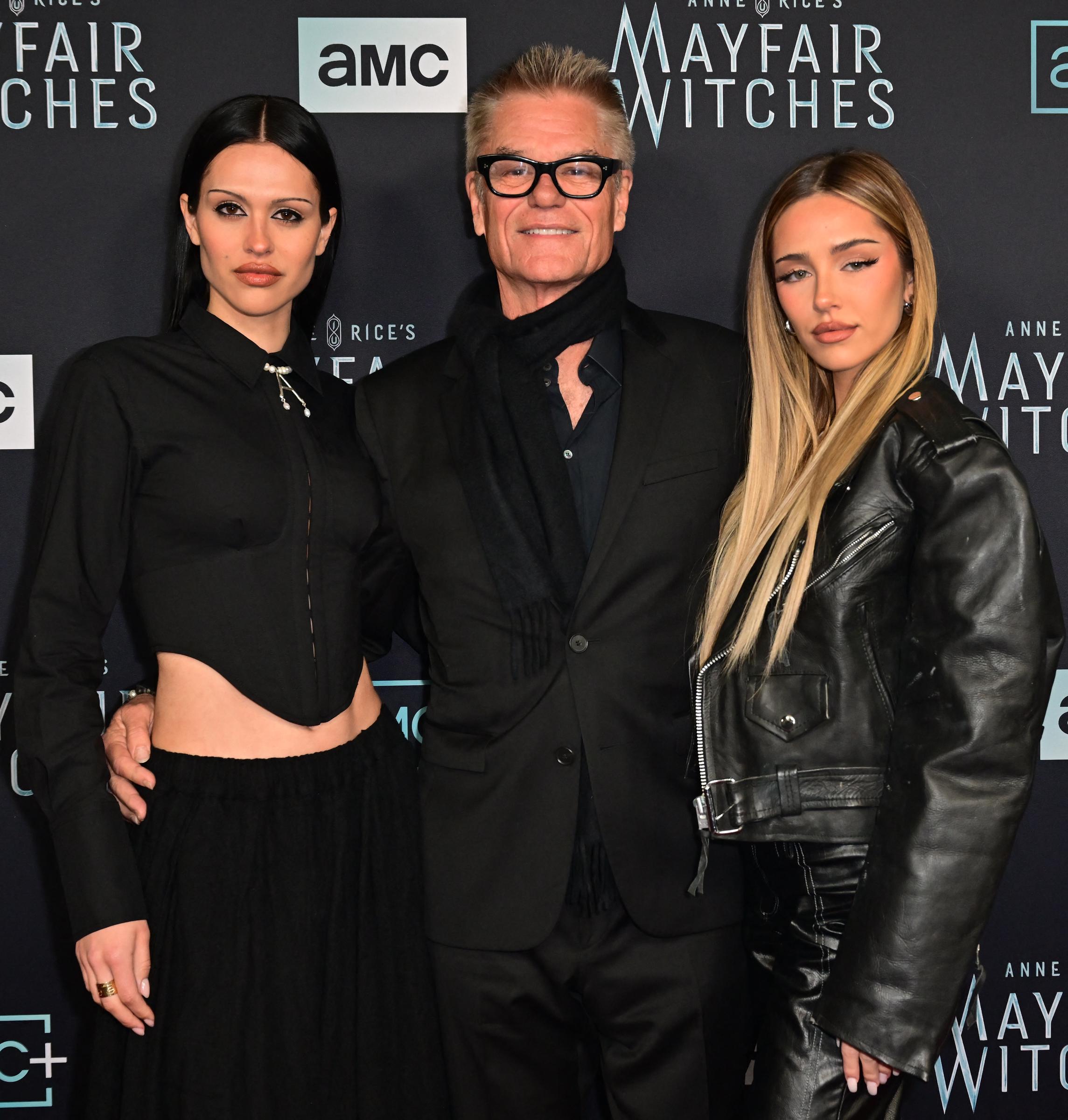 Harry Hamlin posed with daughters Amelia Gray Hamlin and Delilah Belle Hamlin at the Los Angeles premiere of AMC’s Anne Rice’s Mayfair Witches at the Harmony Gold Theater on December 7, 2022. | Source: Getty Images