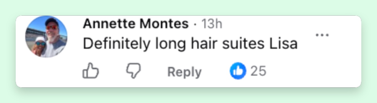 A commenter insists that Rinna's longer hairstyle suits her, favoring it over her familiar short haircut. | Source: Facebook/ Lisa Rinna