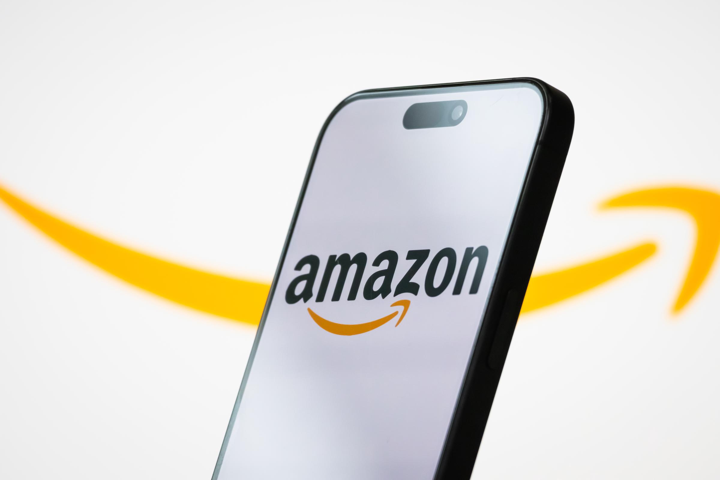 A photo of the Amazon logo on a smartphone, picture taken in Chongqing, China on April 26, 2025. | Source: Getty Images