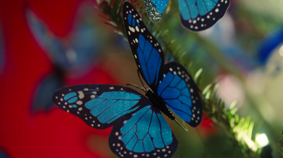 A close-up of a blue butterfly placed on a Christmas tree. | Source: Facebook/First Lady Melania Trump