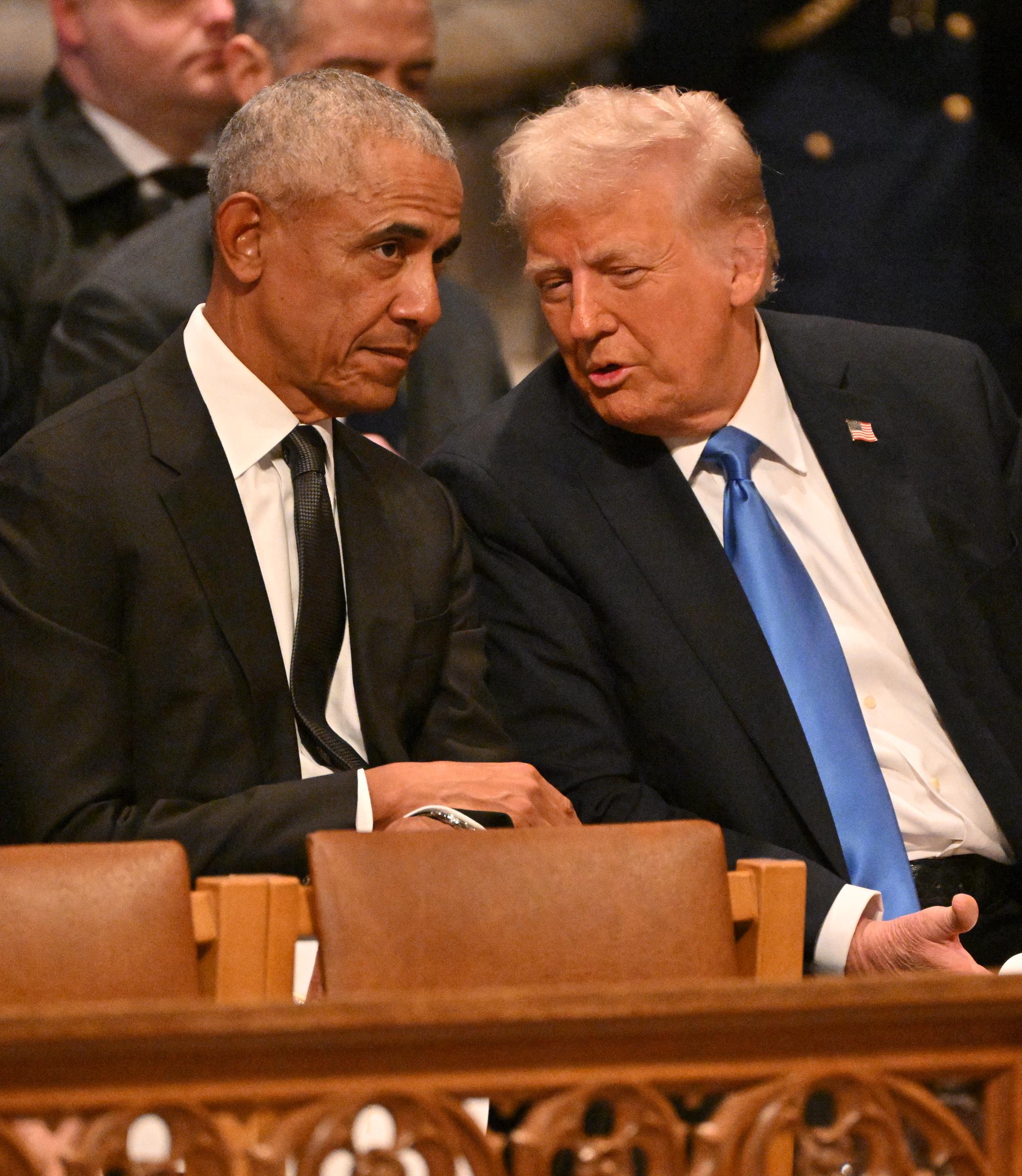 Barack Obama and Donald Trump at the State Funeral Service for former U.S. President Jimmy Carter in Washington, D.C., on January 9, 2025. | Source: Getty Images