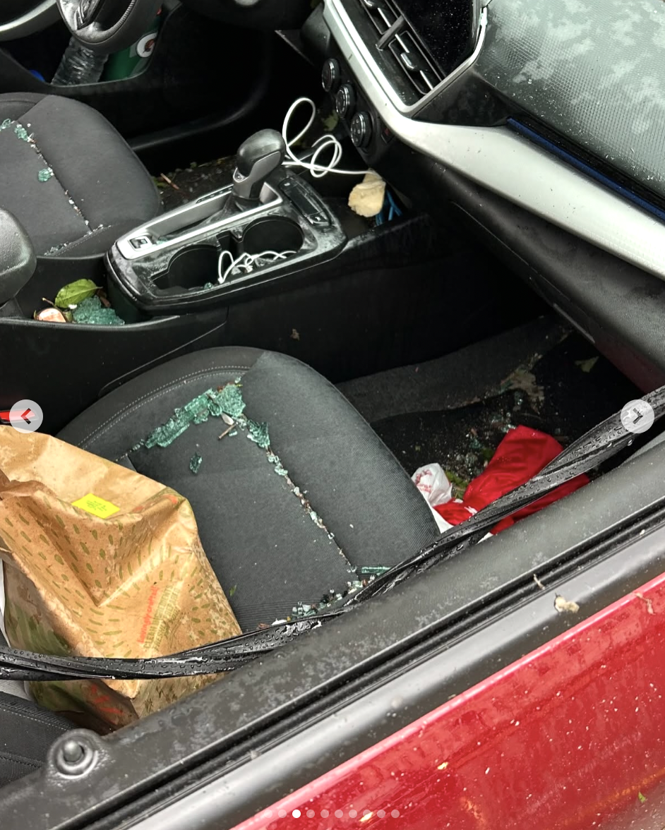 A close-up view of Mya Grimes' car after being wrecked by the tornado, as seen in a photo dated May 17, 2025 | Source: Instagram/myaagrimes