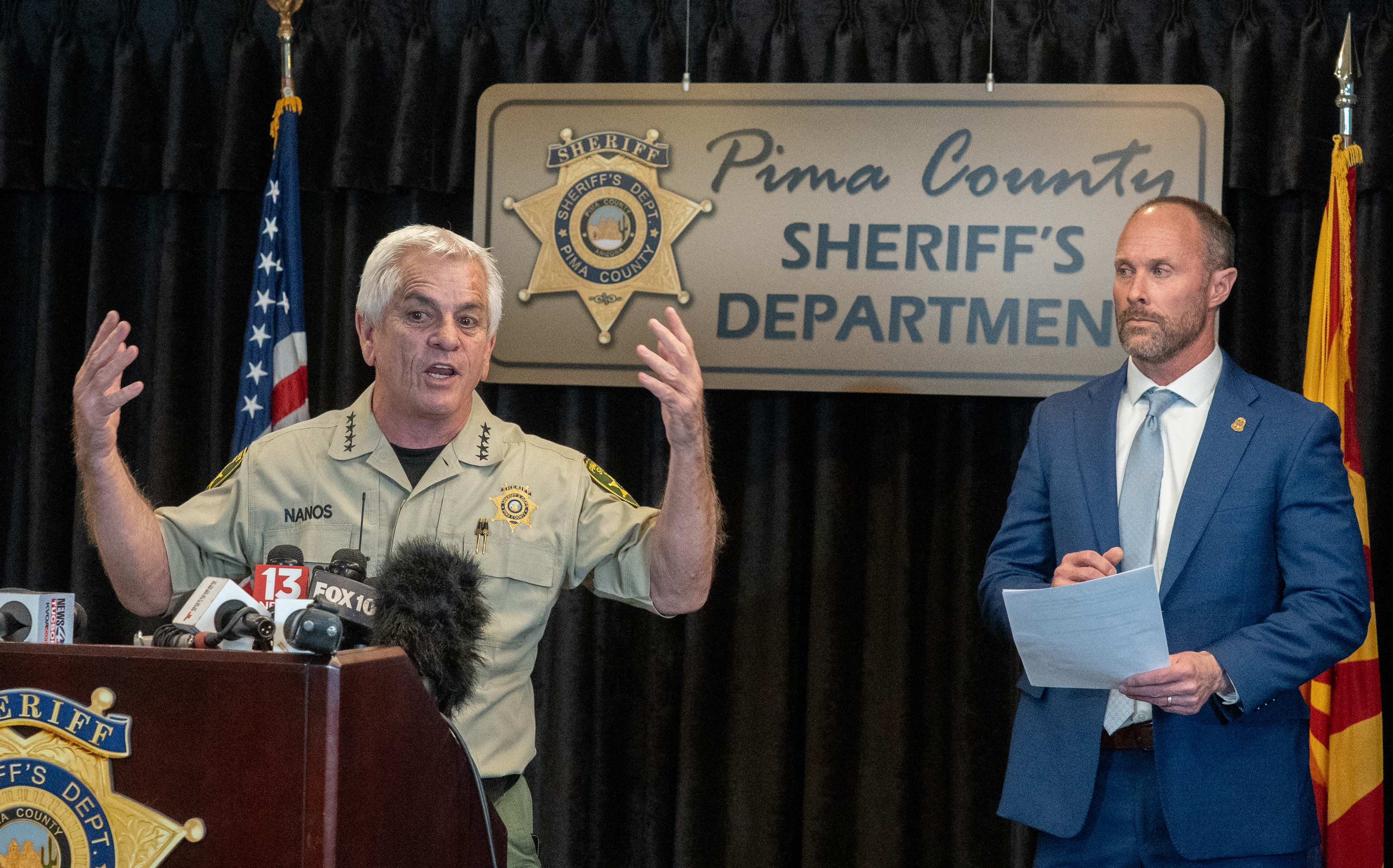 Pima County Sheriff, Chris Nanos during the press conference. | Source: Getty Images