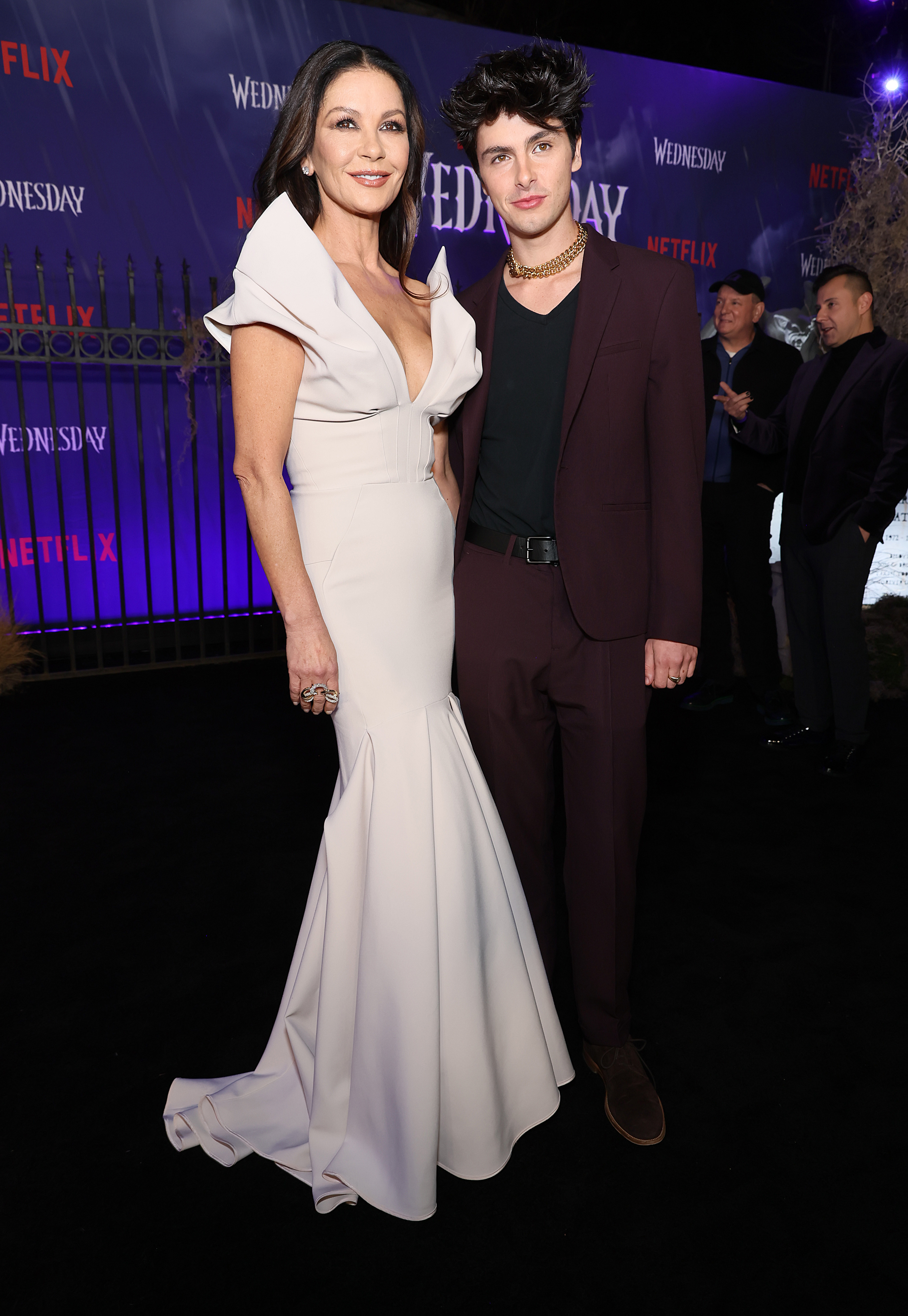 For her role as Morticia Addams in "Wednesday," Catherine embraced heavy eye makeup, dark lipstick, and dramatic styling, returning to the theatrical beauty she had enjoyed since her teenage years. | Source: Getty Images